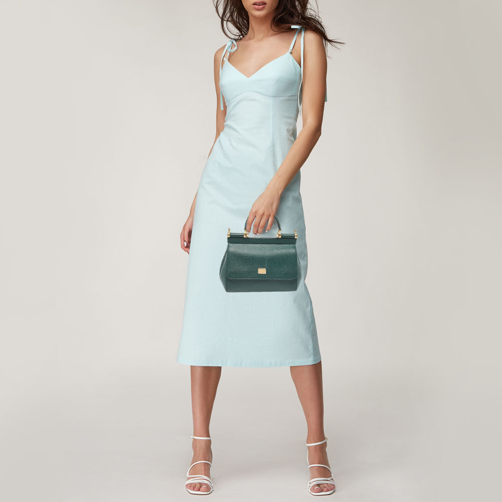 

Dolce & Gabbana Green Leather Small Miss Sicily Top Handle Bag