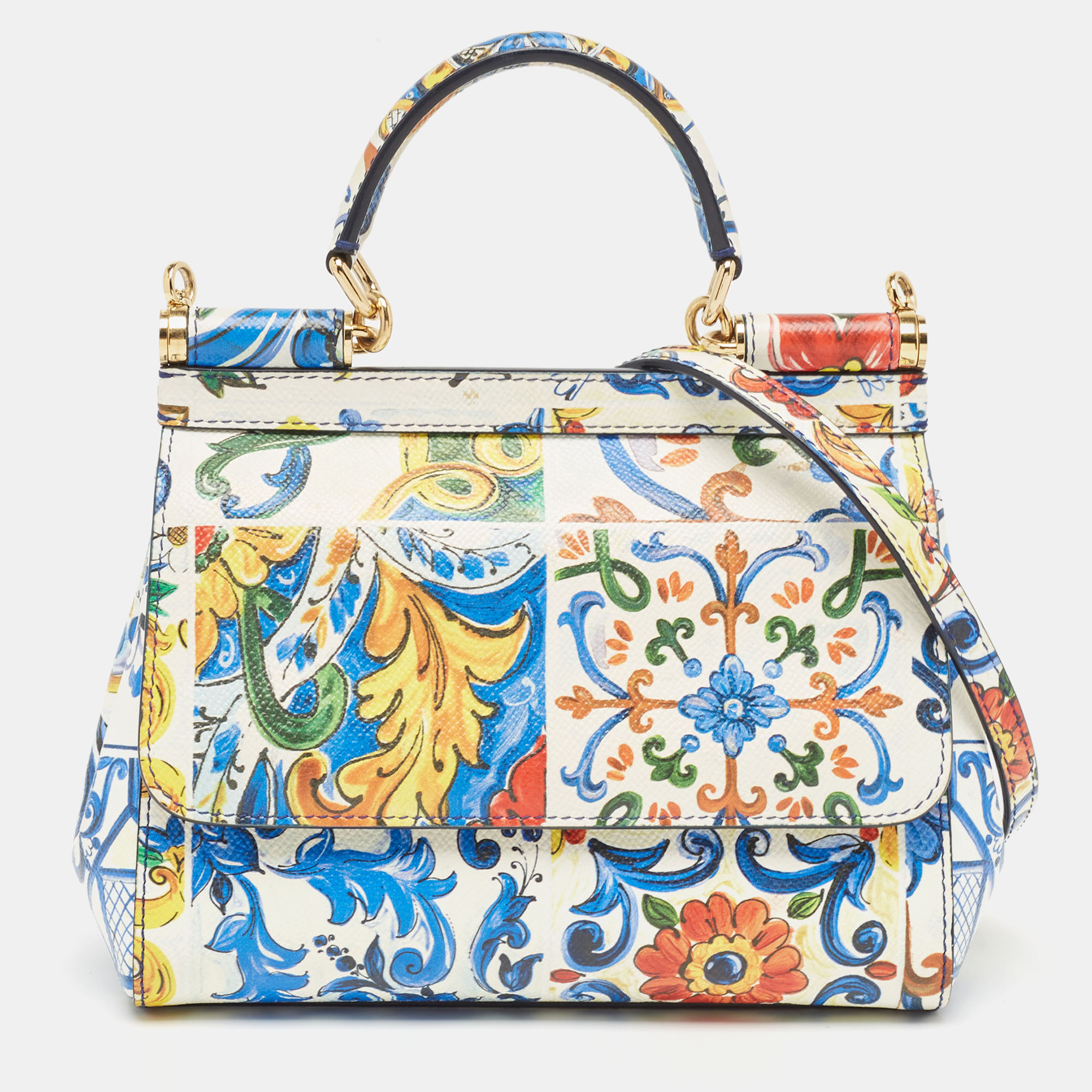 Pre-owned Dolce & Gabbana Multicolor Printed Leather Small Miss Sicily Top Handle Bag