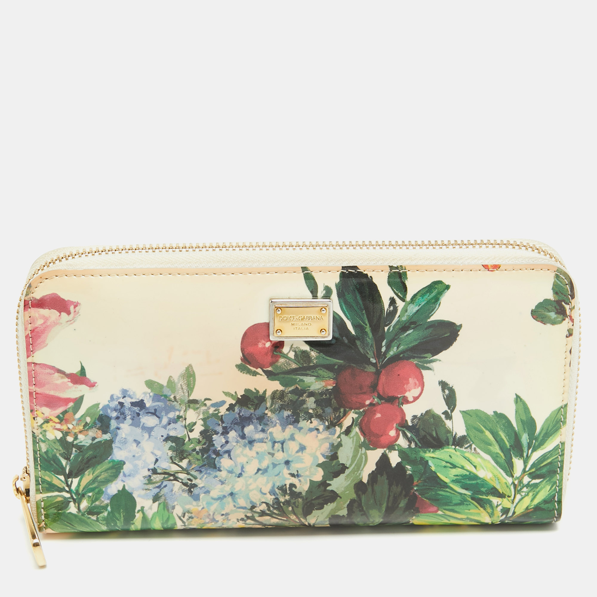 Pre-owned Dolce & Gabbana Multicolor Printed Patent Leather Zip Around Continental Wallet