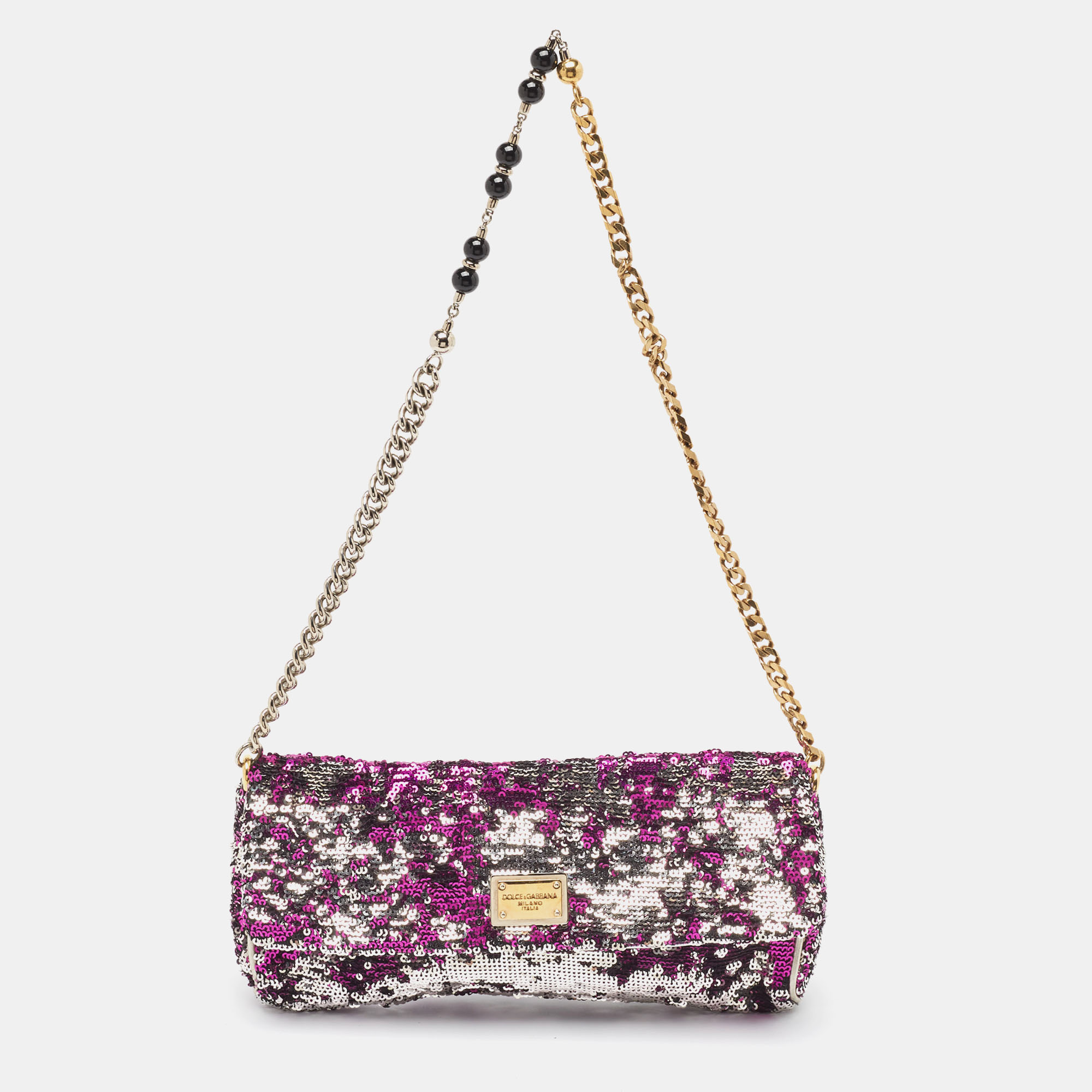 Pre-owned Dolce & Gabbana Purple/silver Sequins Miss Charles Clutch In Metallic