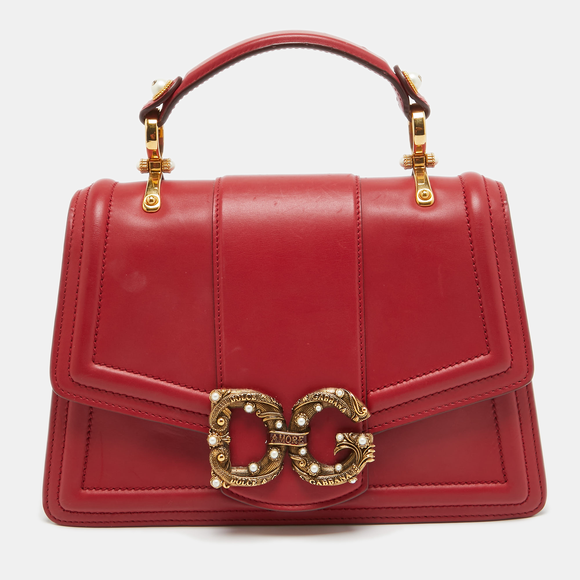 

Dolce & Gabbana Red Leather DG Amore Top Handle Bag