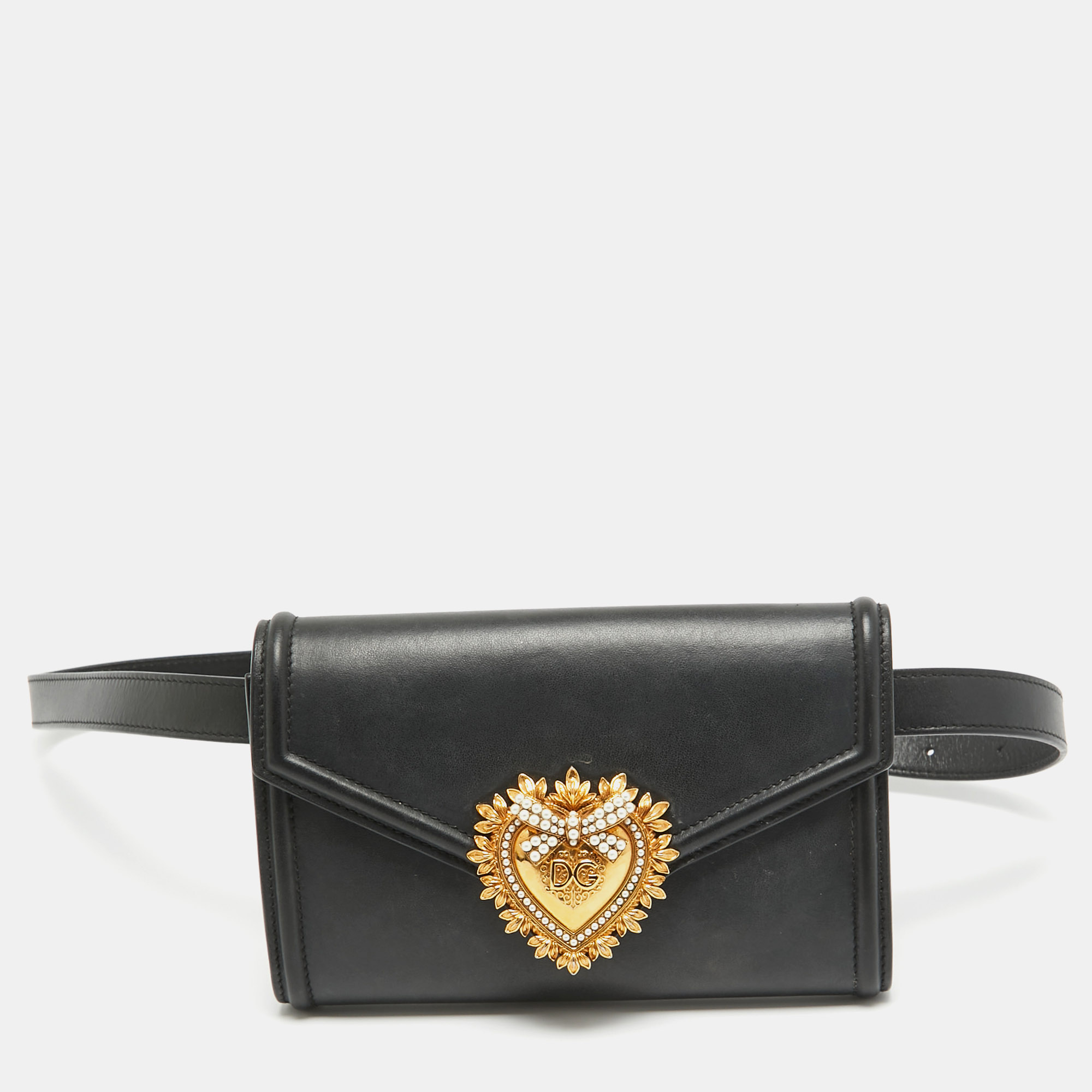 Pre-owned Dolce & Gabbana Black Leather Devotion Belt Bag