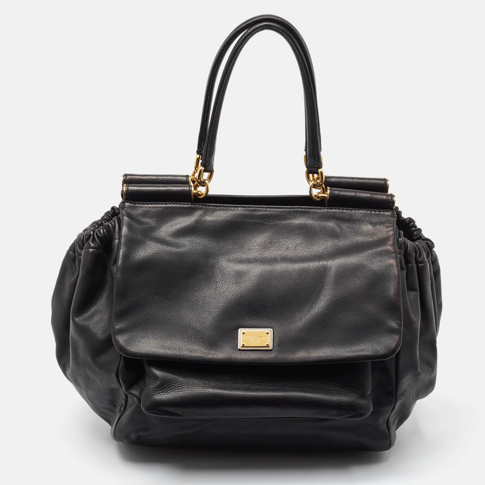 Pre-owned Dolce & Gabbana Black Leather Miss Sicily Tote