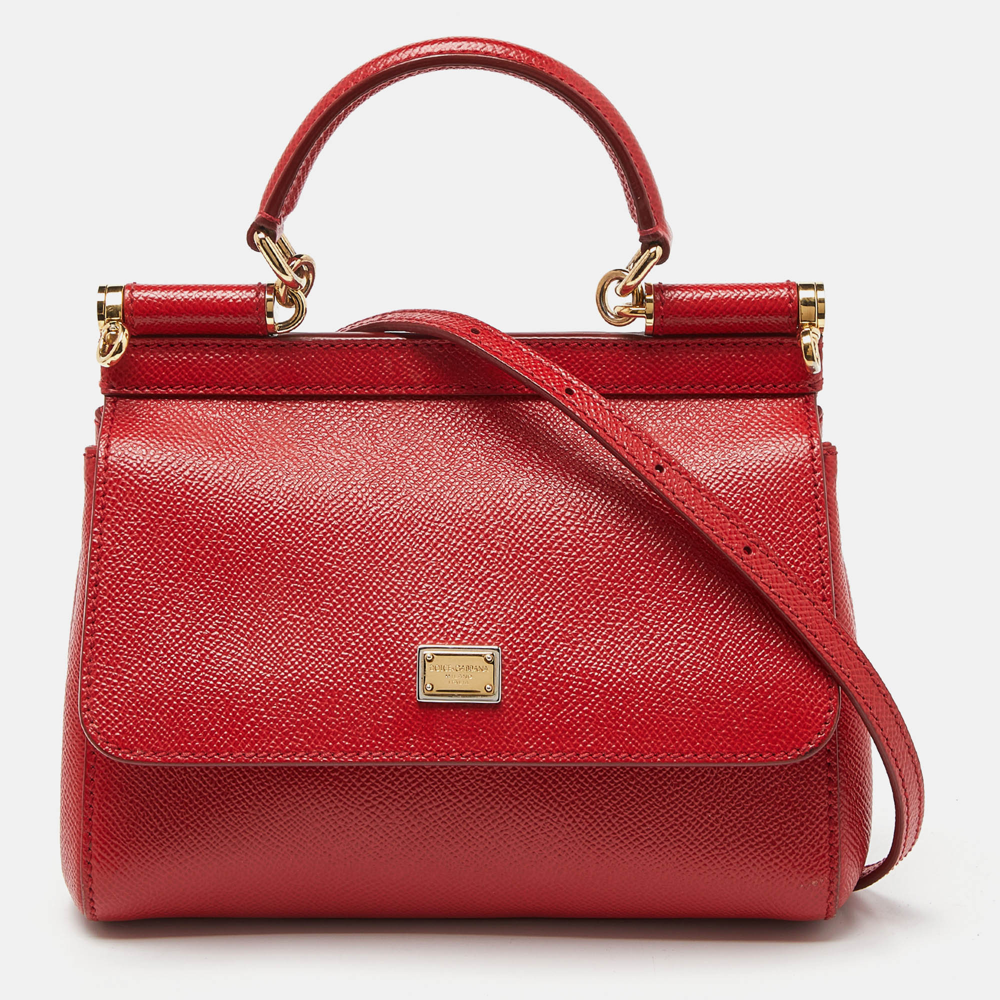 Pre-owned Dolce & Gabbana Red Leather Small Miss Sicily Top Handle Bag