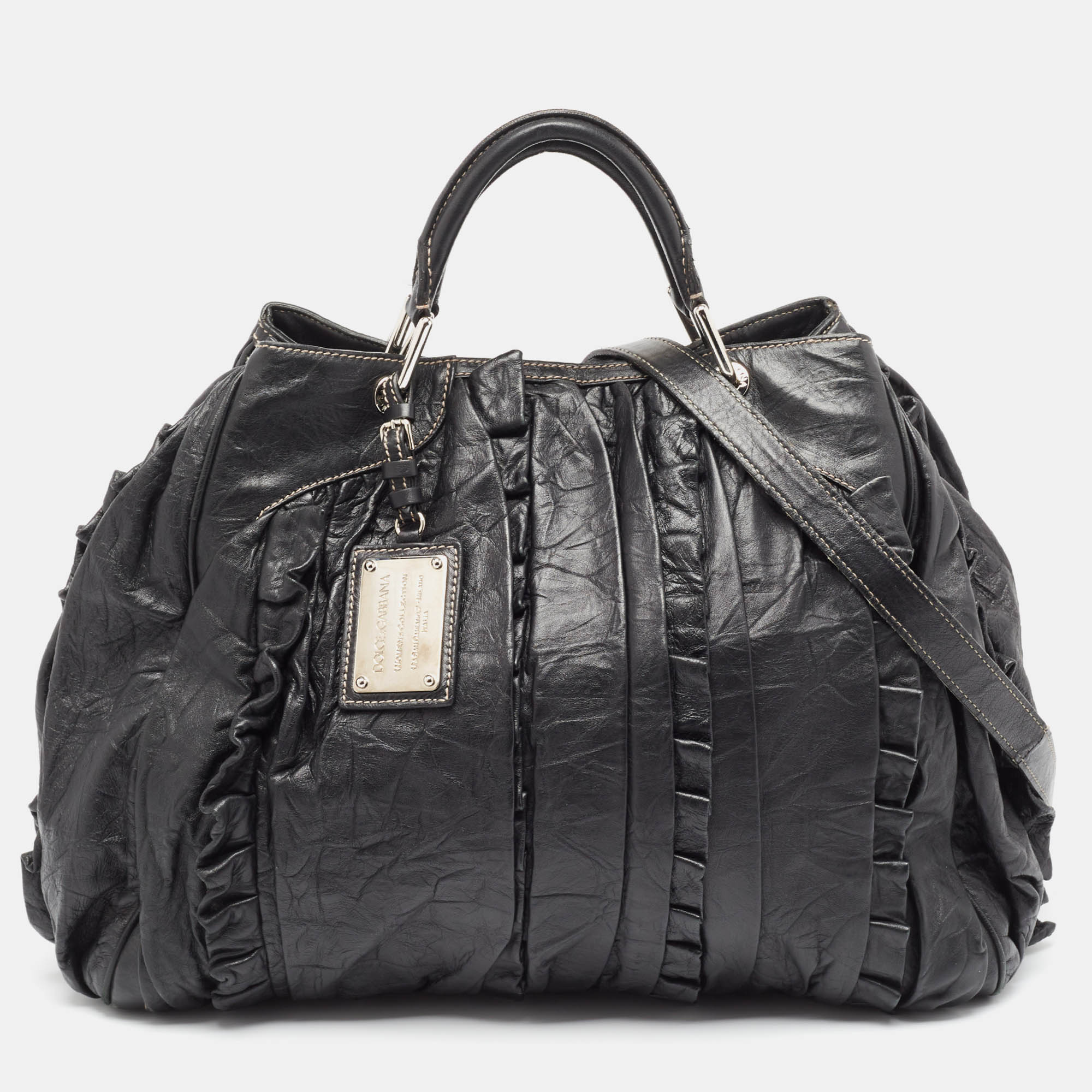 

Dolce & Gabbana Black Leather Ruffle Miss Brooke Bag