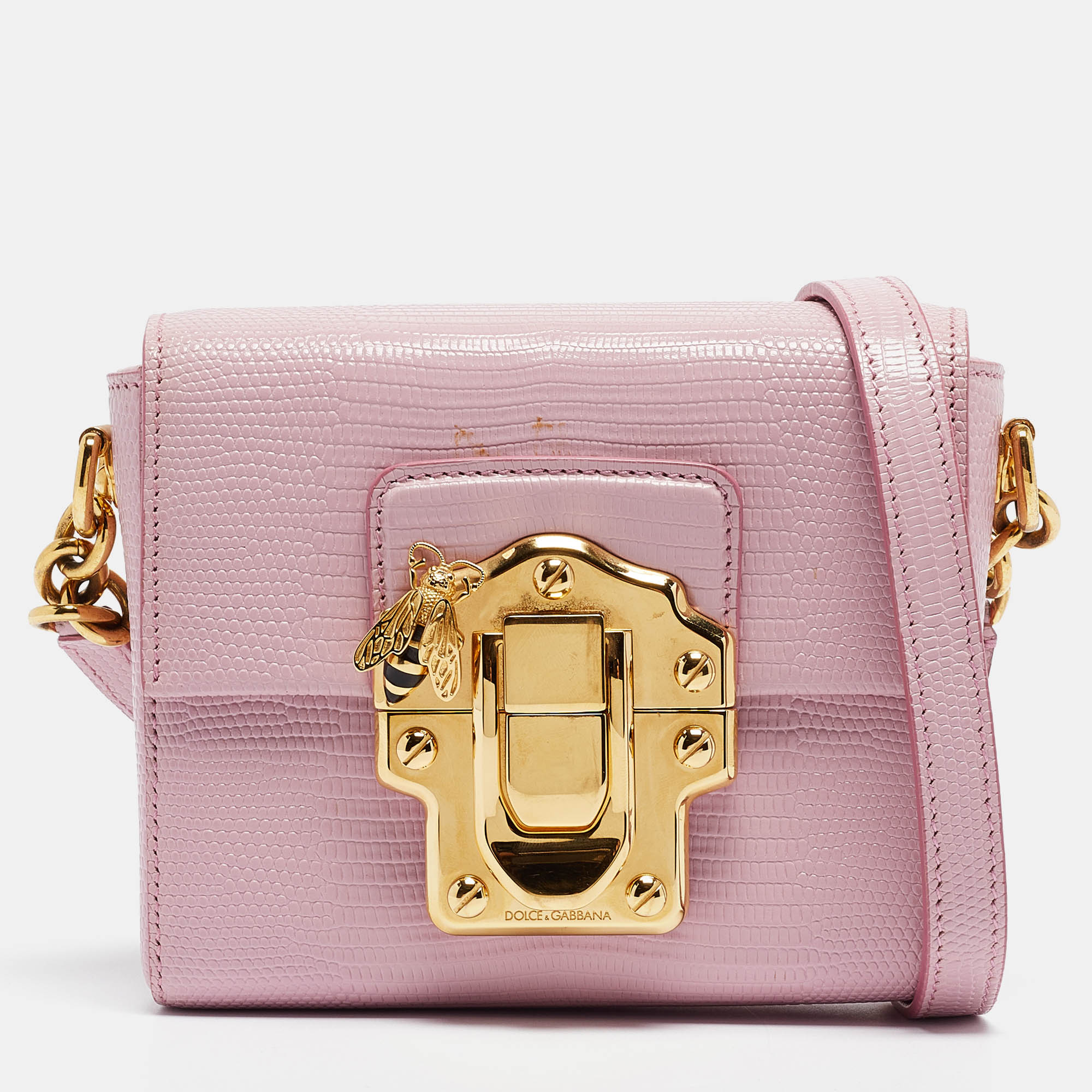 

Dolce & Gabbana Pink Lizard Embossed Leather Mini Lucia Crossbody Bag