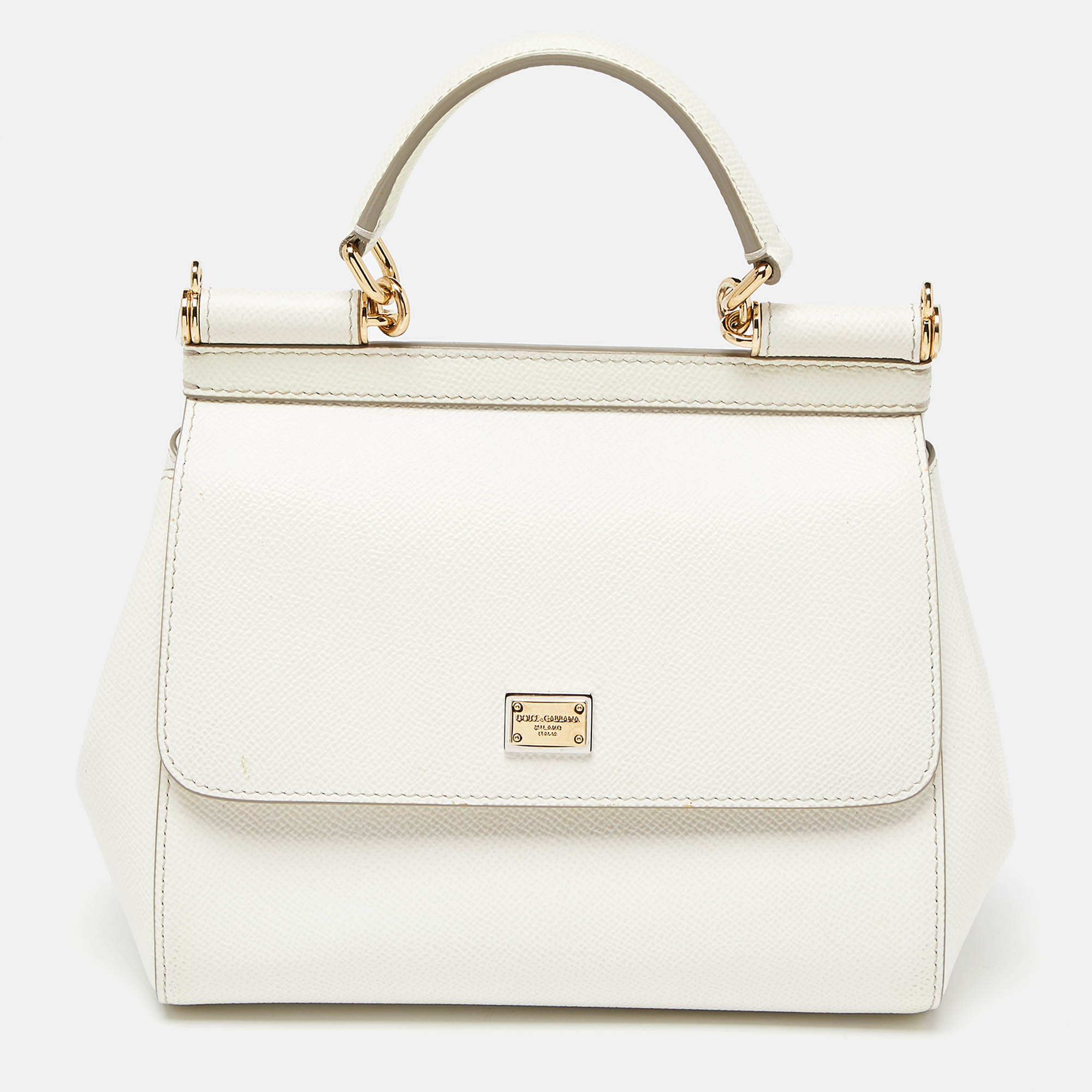 

Dolce & Gabbana Off White Leather Small Miss Sicily Top Handle Bag