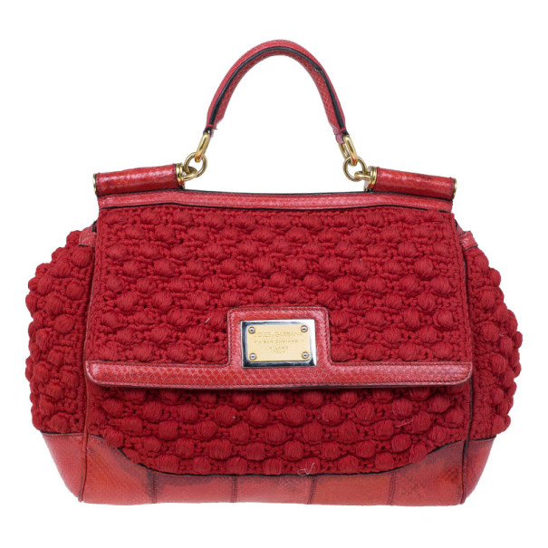 Pre Owned حقيبة دولتشي آند غابانا مس سيسلي  كورشيه كلاسيكي جلد ثعبان أحمر