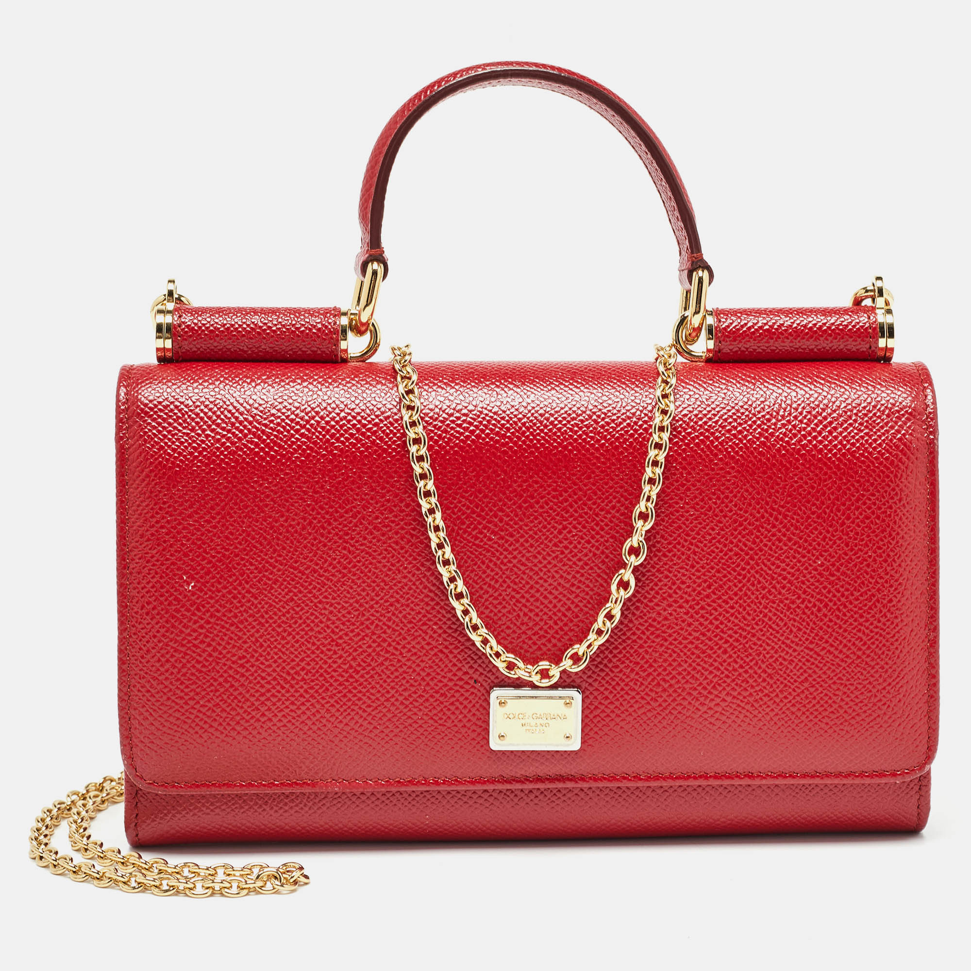 

Dolce & Gabbana Red Leather Miss Sicily Von Chain Clutch