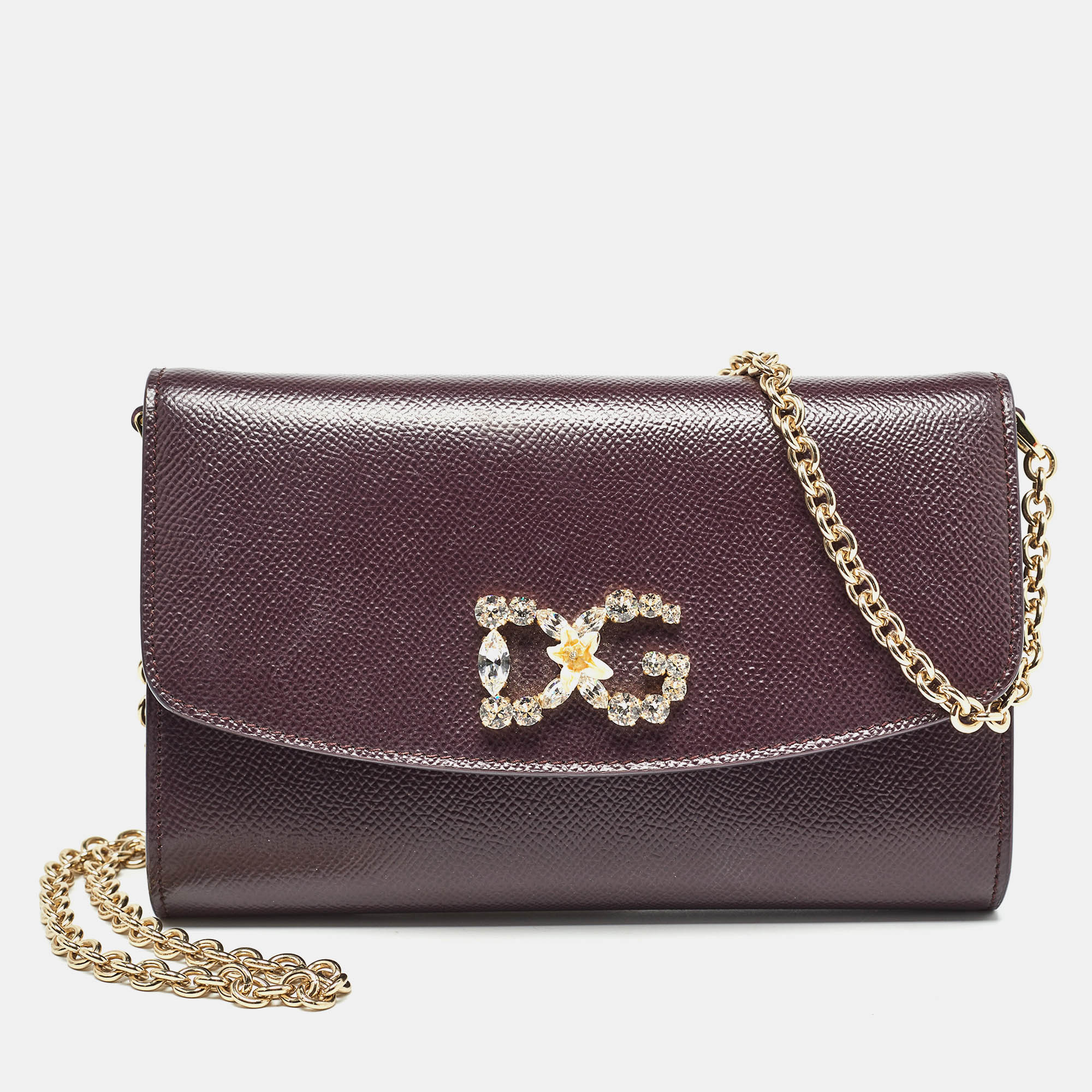 

Dolce & Gabbana Dark Burgundy DG Crystals Wallet on Chain
