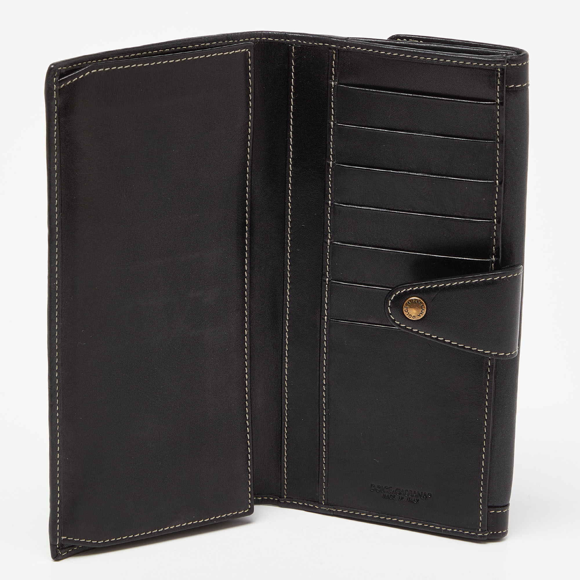 Dolce & Gabbana Black Leather Flap Continental Wallet 