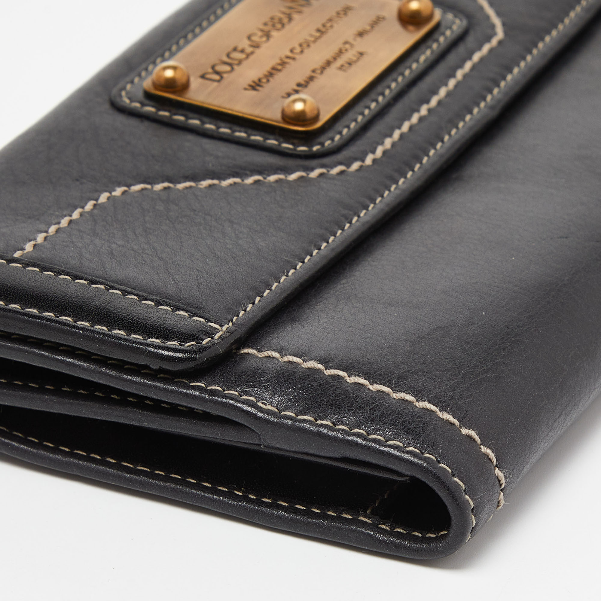 Dolce & Gabbana Black Leather Flap Continental Wallet 