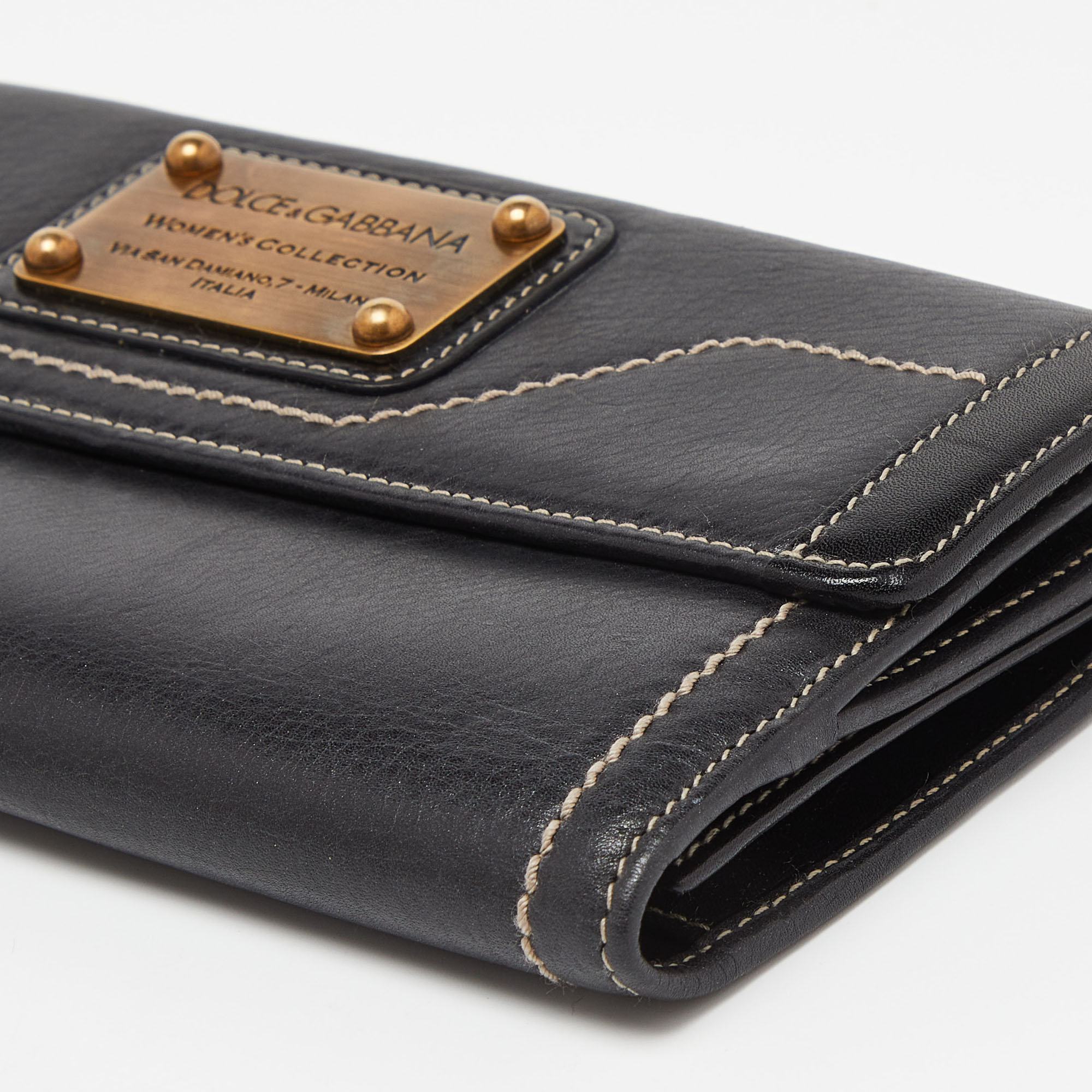 Dolce & Gabbana Black Leather Flap Continental Wallet 