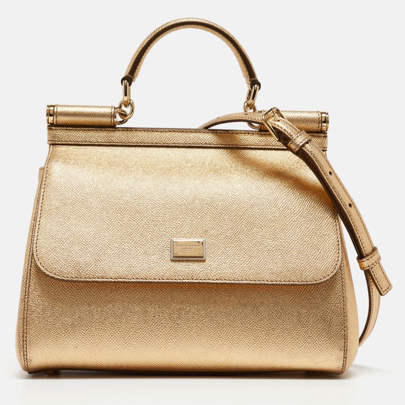 

Dolce & Gabbana Gold Leather  Miss Sicily Top Handle Bag