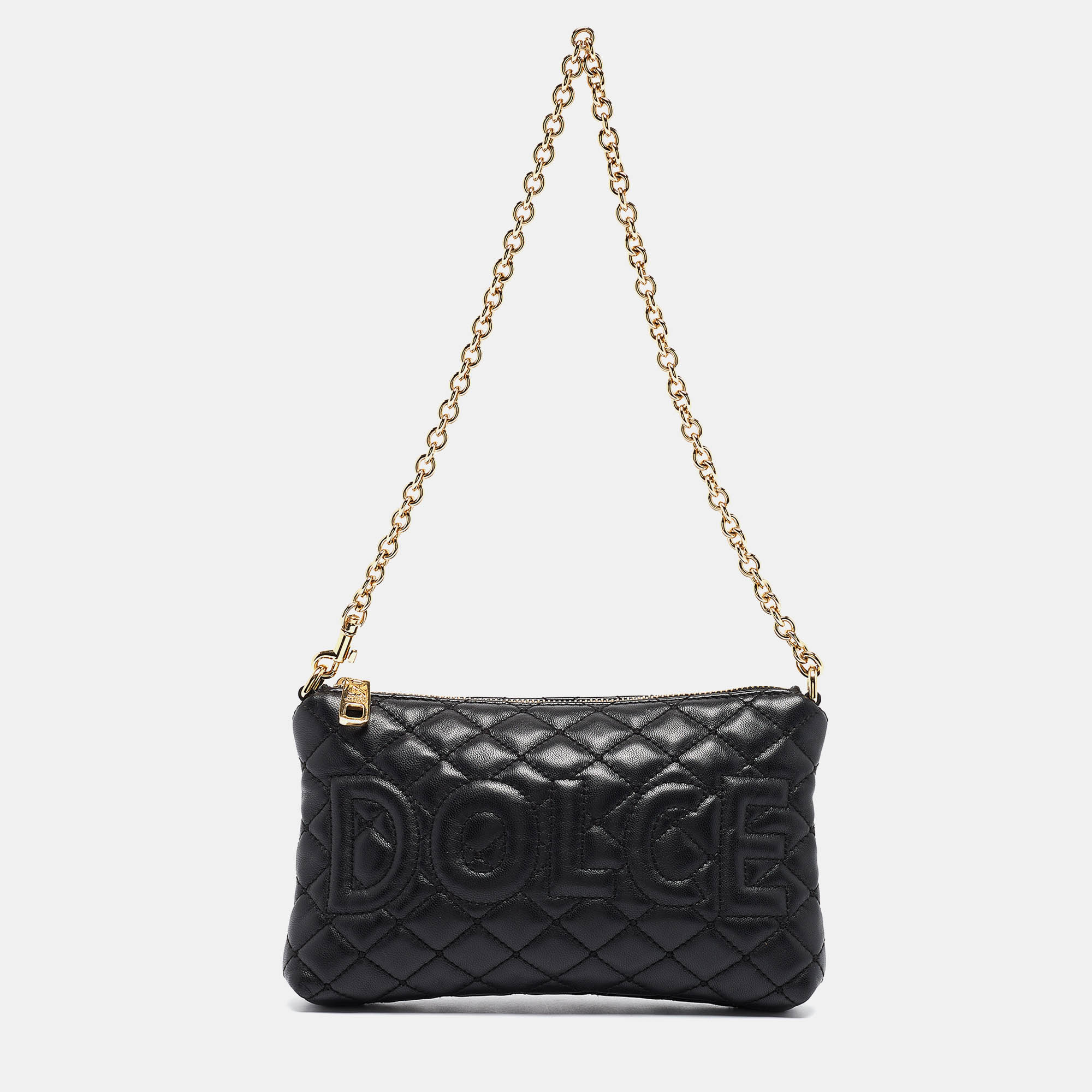 

Dolce & Gabbana Black Quilted Leather Logo Pochette Bag