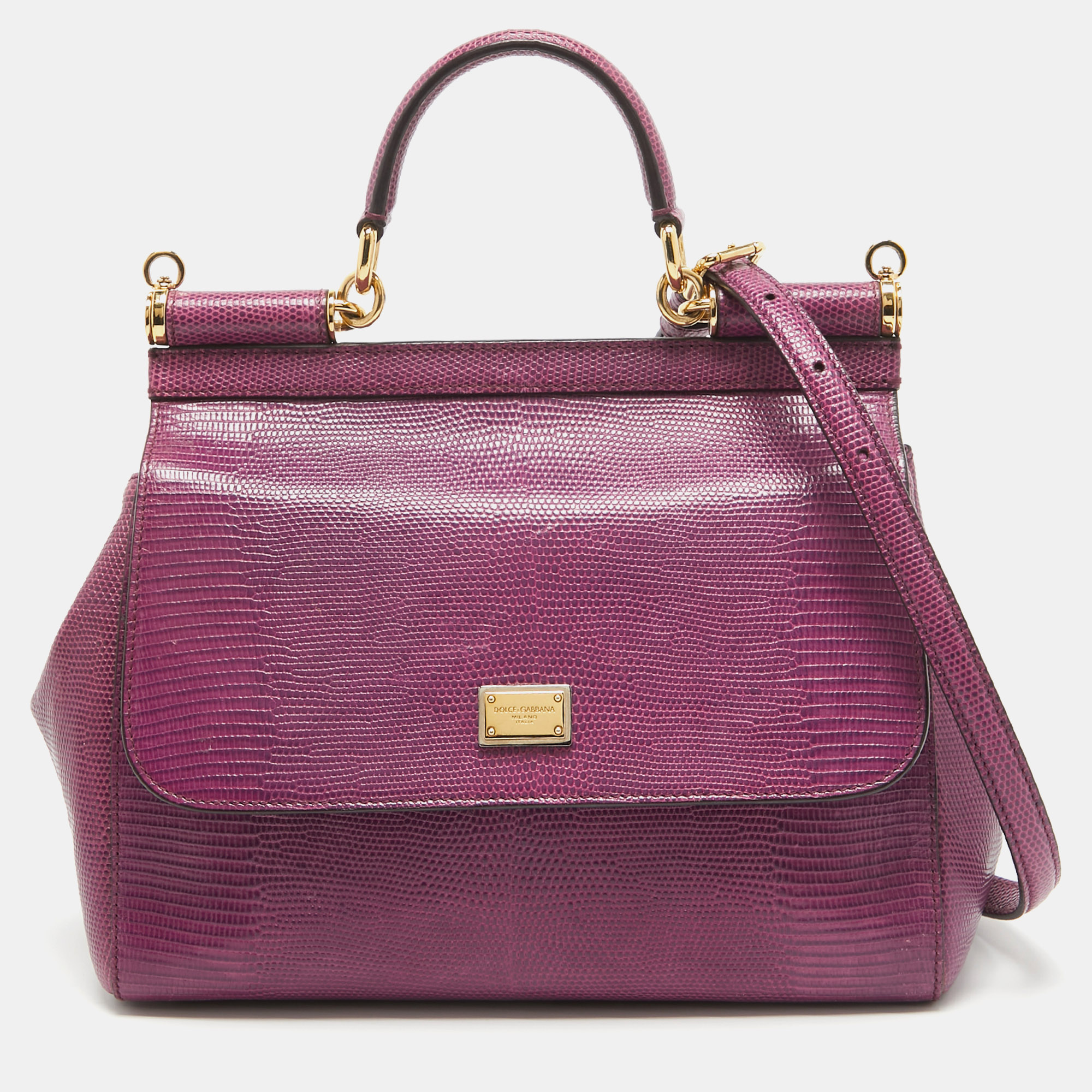 

Dolce & Gabbana Purple Lizard Embossed Leather  Miss Sicily Top Handle Bag