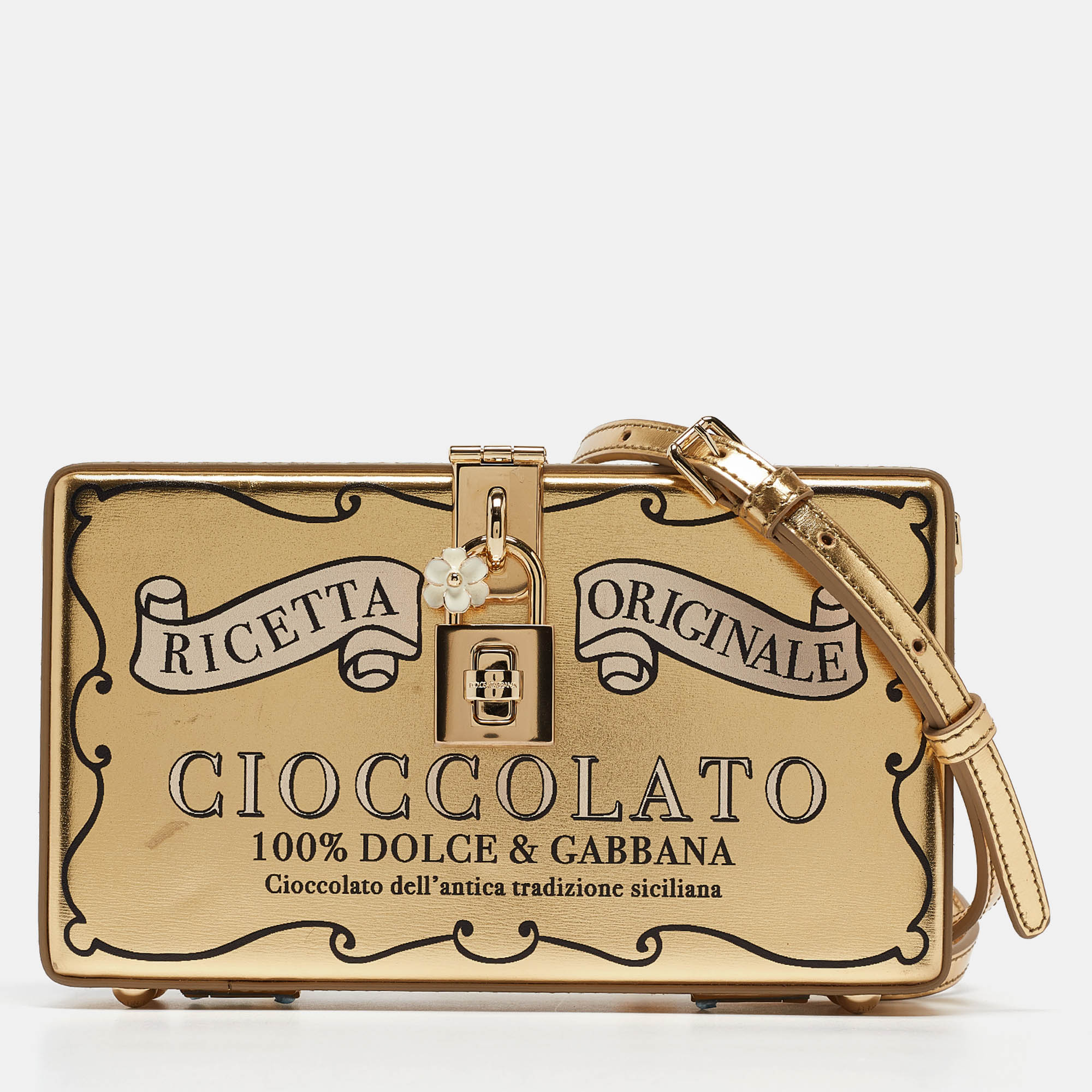 Pre-owned Dolce & Gabbana Gold Leather Cioccolato Dole Box Bag