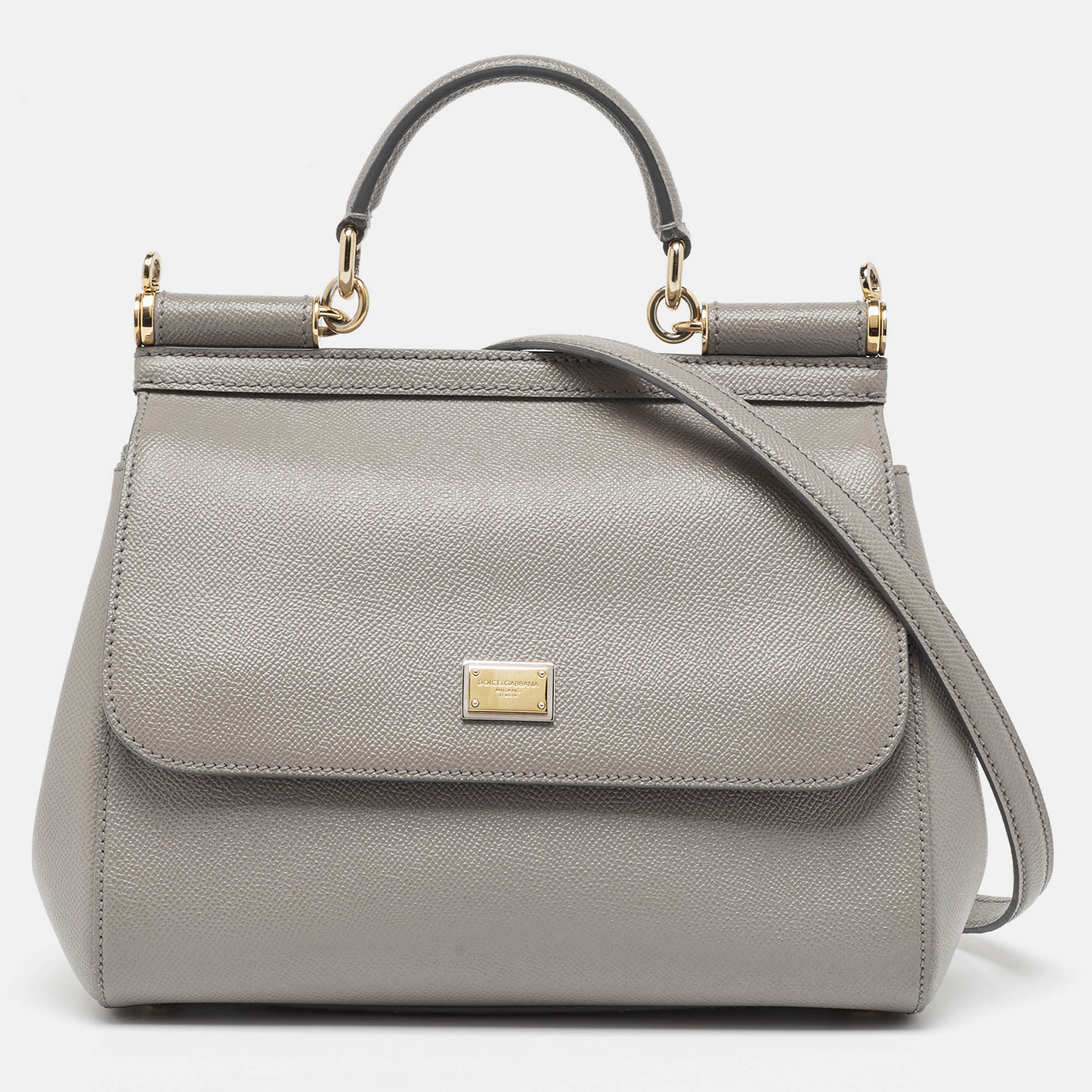 

Dolce & Gabbana Grey Leather Medium Miss Sicily Top Handle Bag