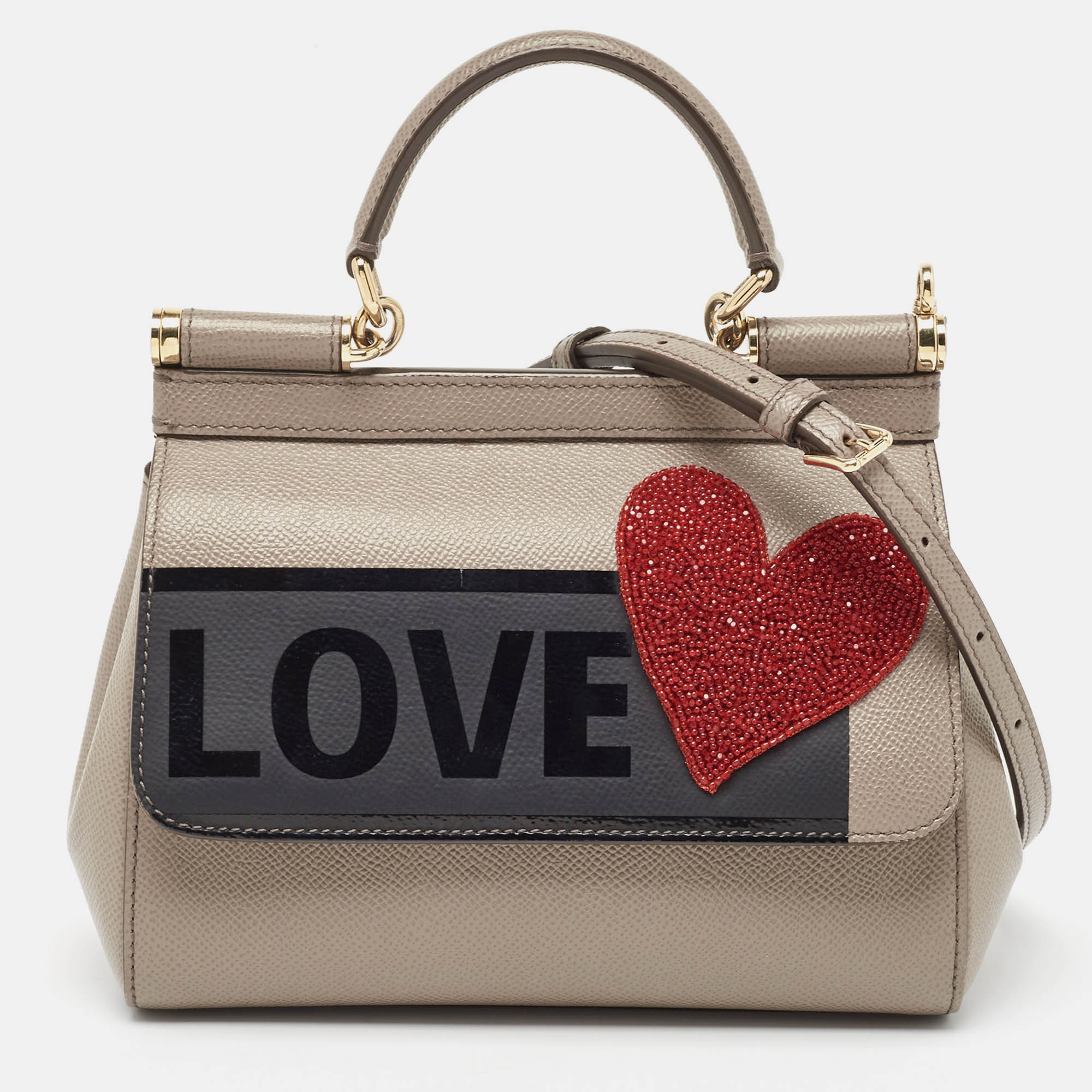 

Dolce & Gabbana Grey Leather Small Love Sicily Top Handle Bag