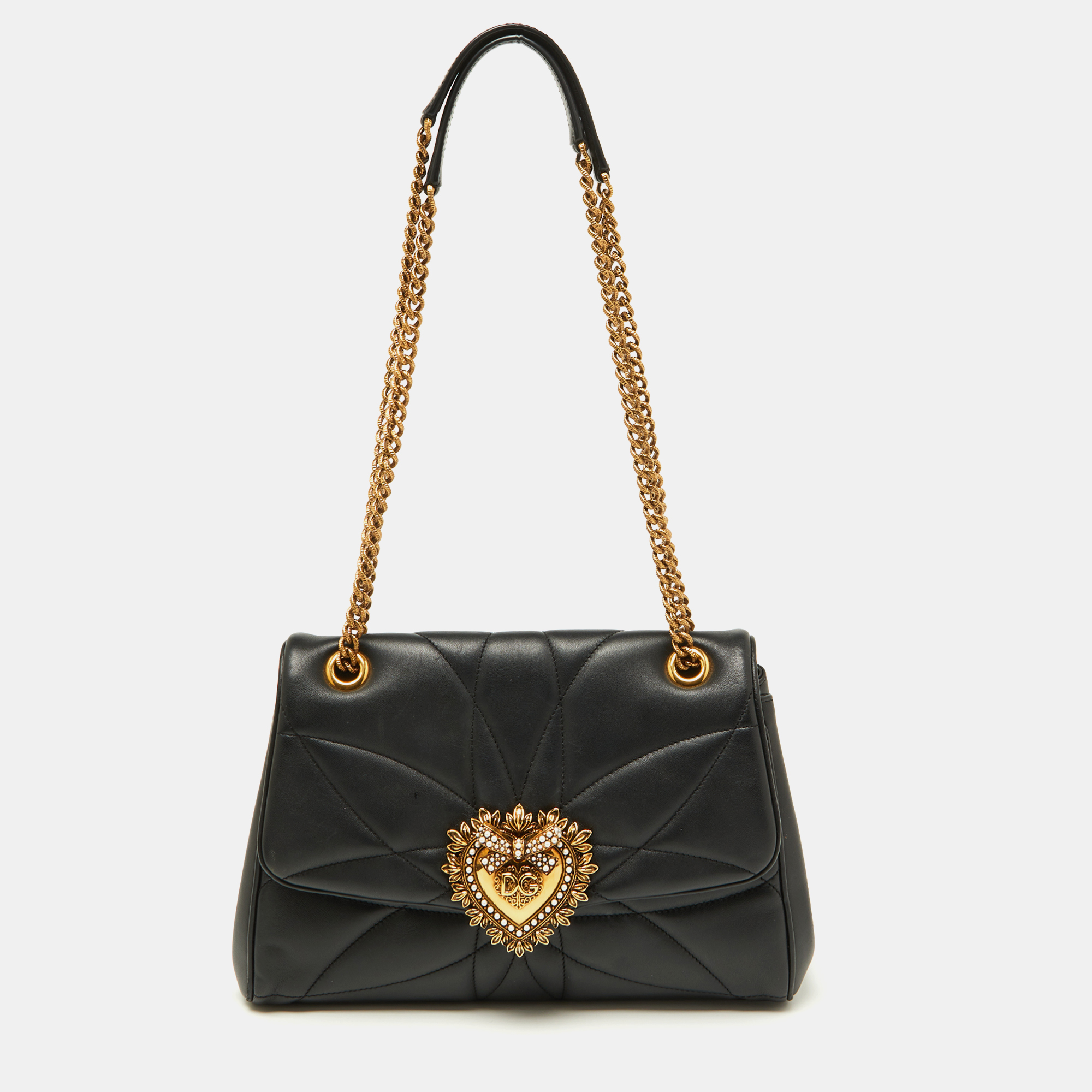 

Dolce & Gabbana Black Quilted Nappa Leather  Devotion Shoulder Bag
