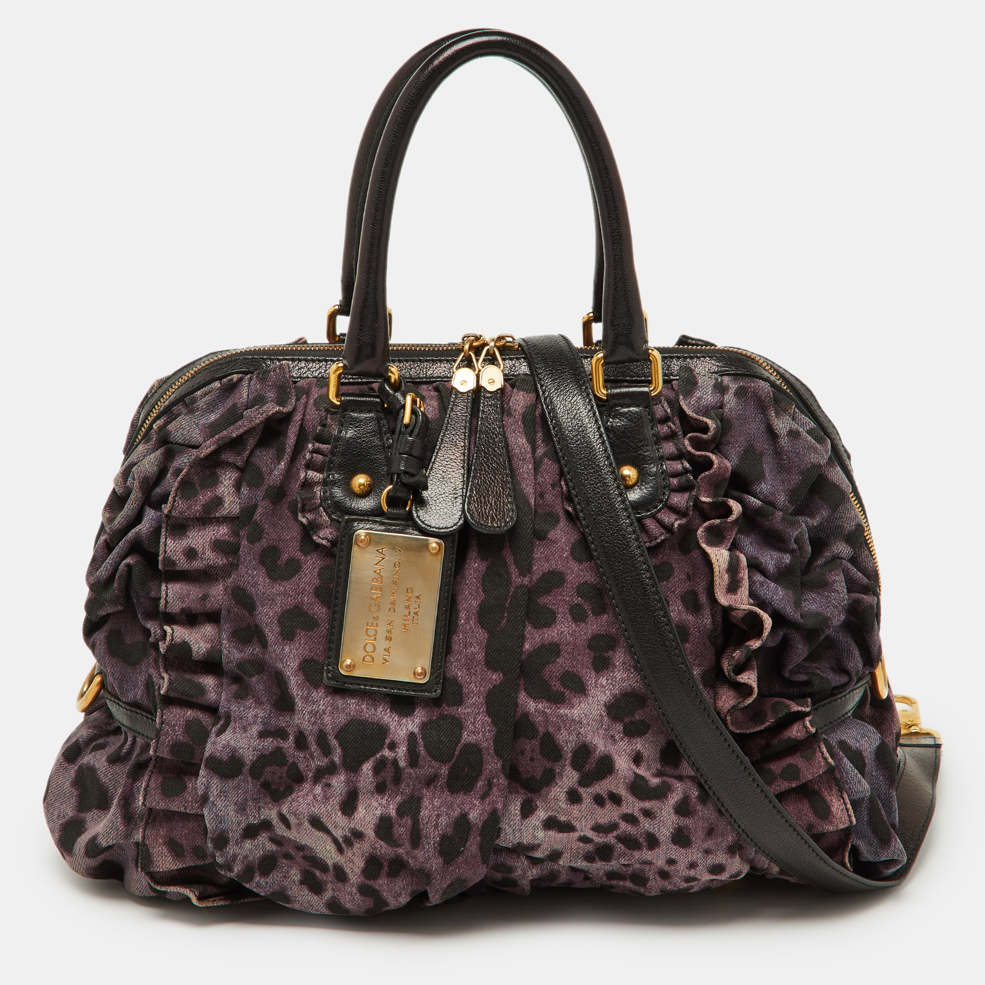 

Dolce & Gabbana Purple Leopard Print Canvas and Leather Miss Rouche Bag