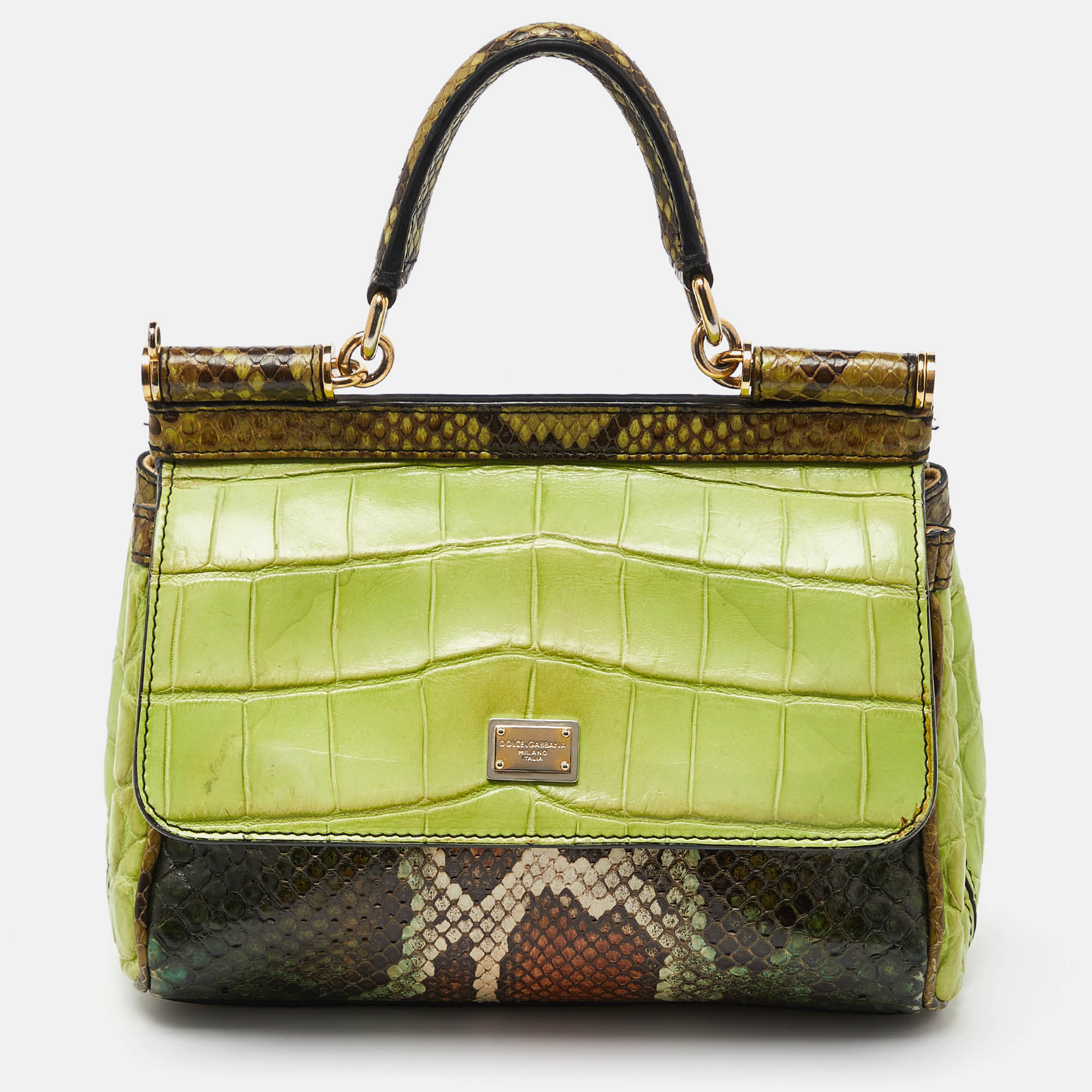 

Dolce & Gabbana Multicolor Alligator and Python Small Miss Sicily Top Handle Bag