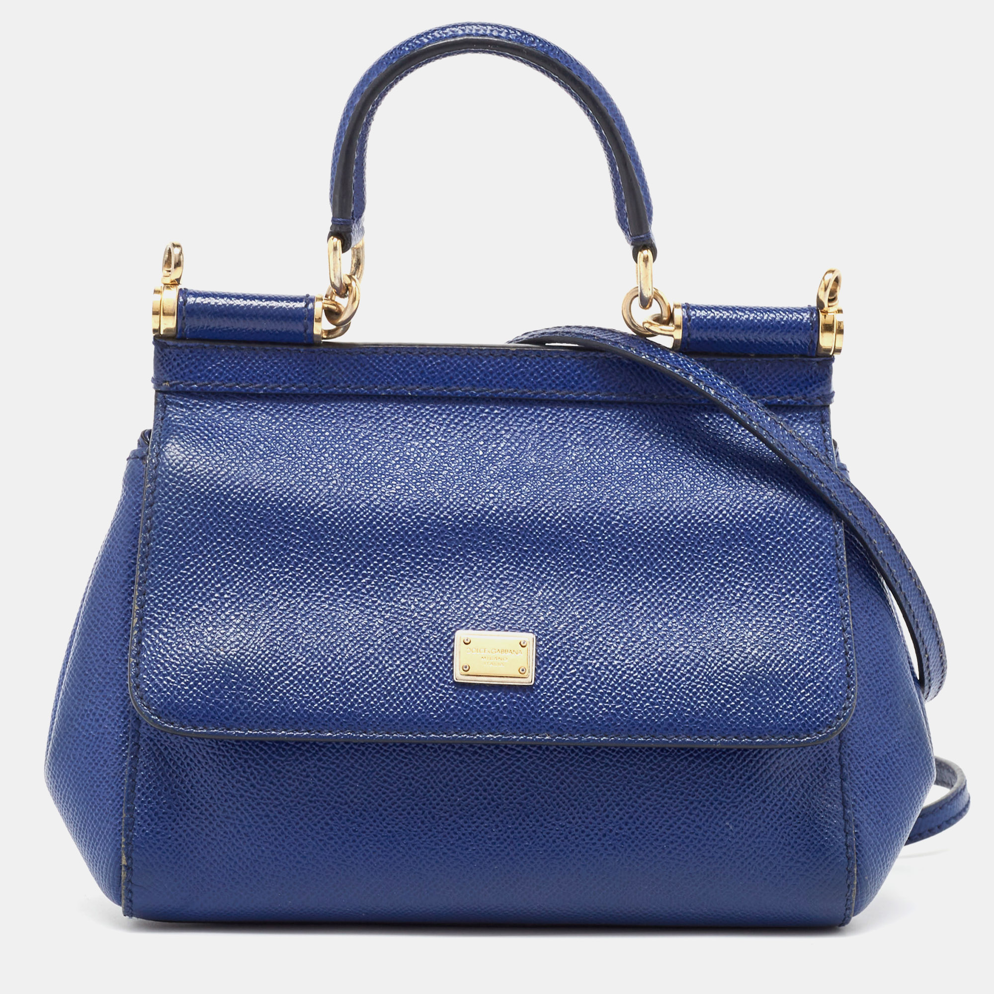 

Dolce & Gabbana Blue Leather Small Miss Sicily Top Handle Bag