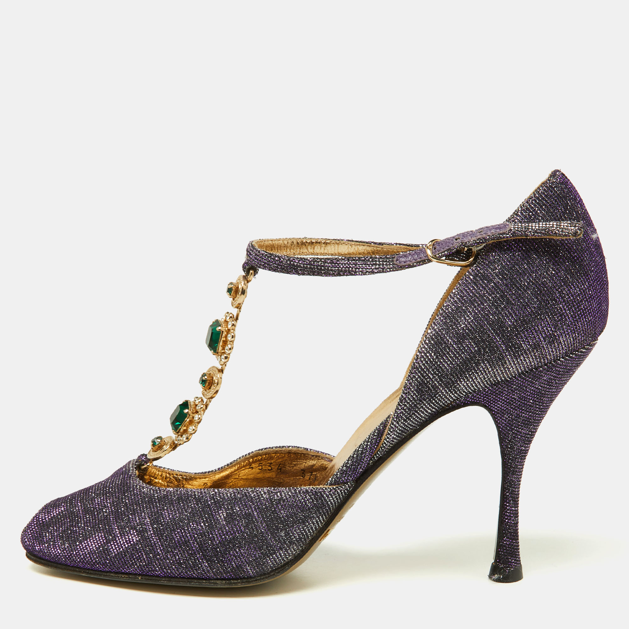

Dolce & Gabbana Multicolor Glitter Fabric Crystal Embellished T- Strap Peep Toe Pumps Size