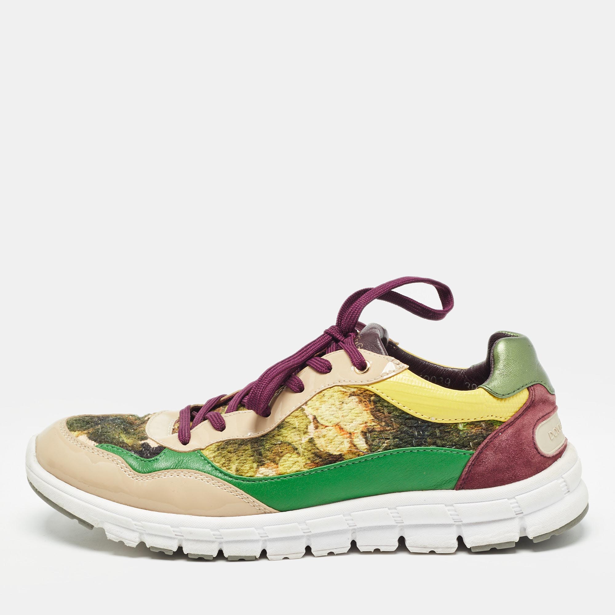 

Dolce & Gabbana Multicolor Patent Leather And Brocade Lace Up Sneakers Size