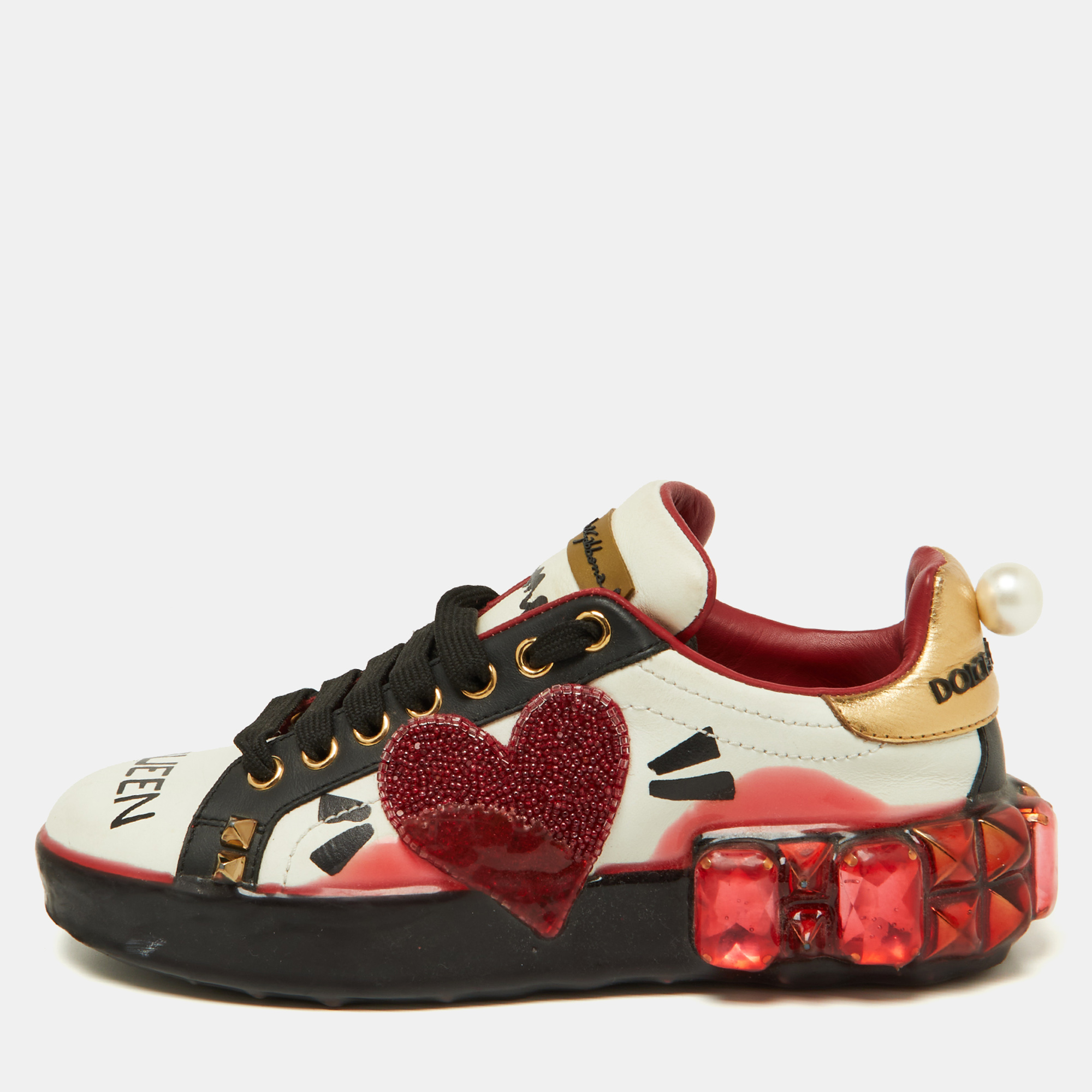 

Dolce & Gabbana Multicolor Leather Portofino Embellished Low Top Sneakers Size