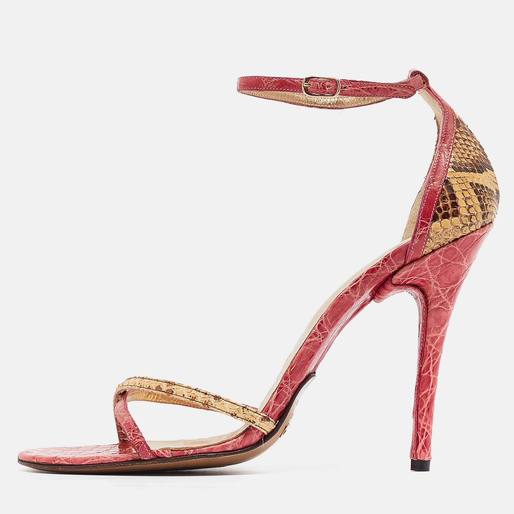 

Dolce & Gabbana Pink/Beige Crocodile and Snakeskin Ankle Strap Sandals Size