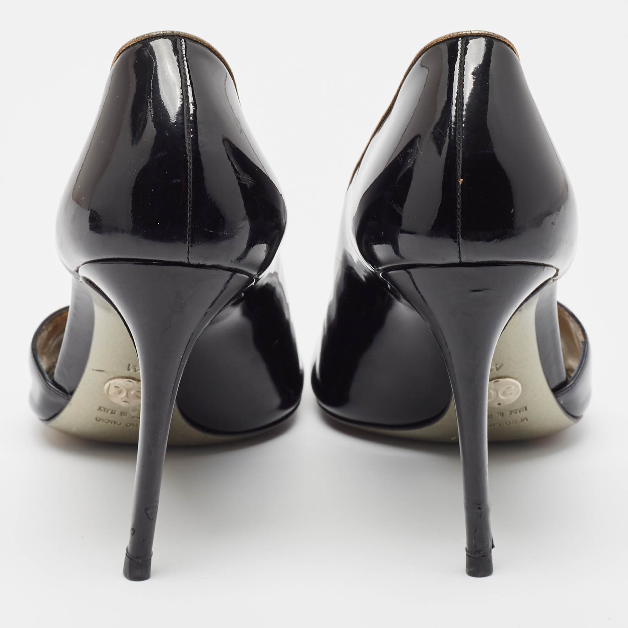 Dolce & Gabbana Black Patent Leather Open Toe D`orsay Pumps Size 41 