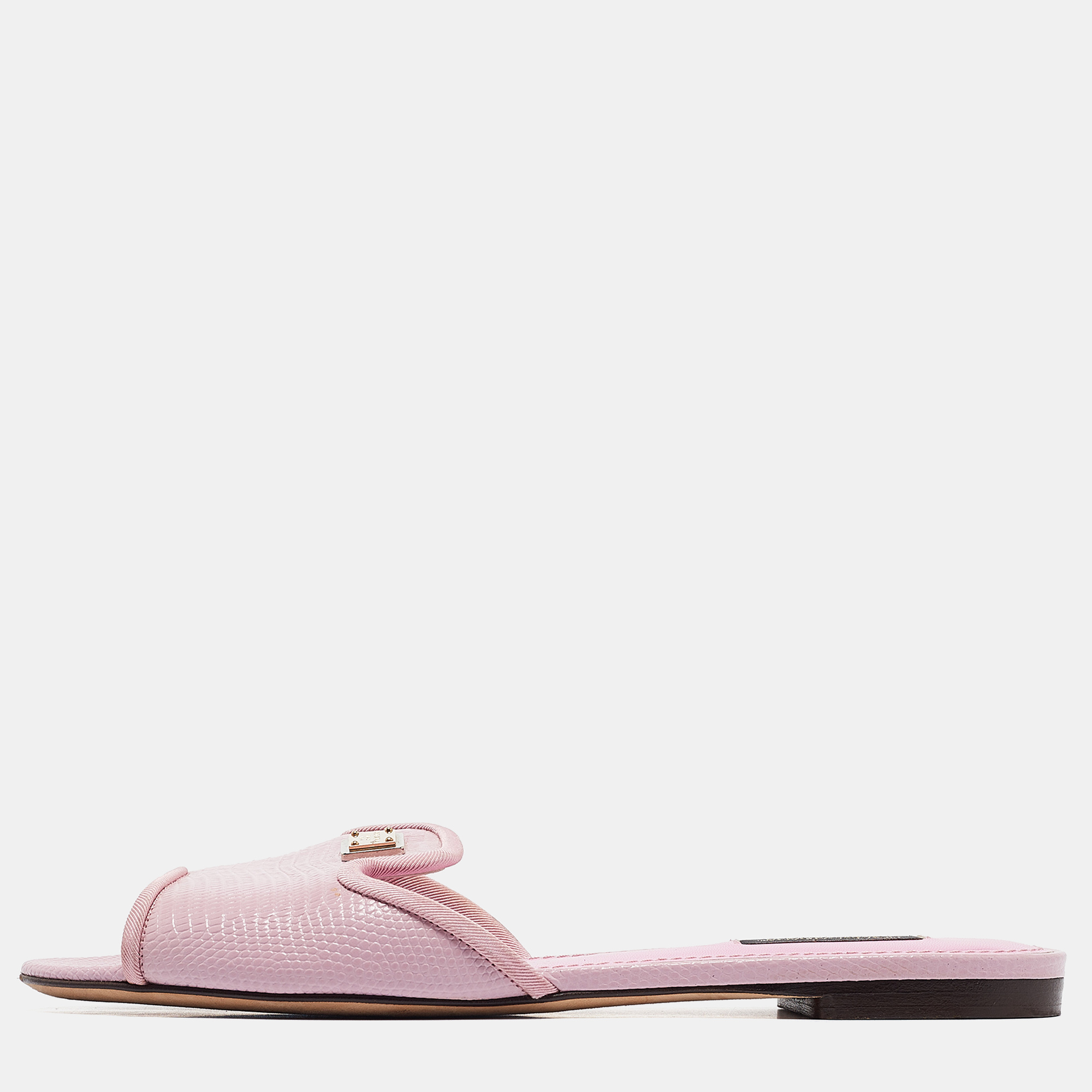 

Dolce & Gabbana Pink Lizard Embossed Leather Flat Slides Size