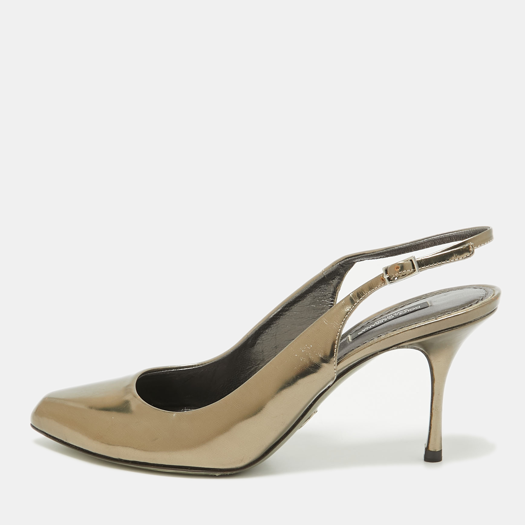 Pre-owned Dolce & Gabbana Metallic Leather Slingback Pumps Size 40