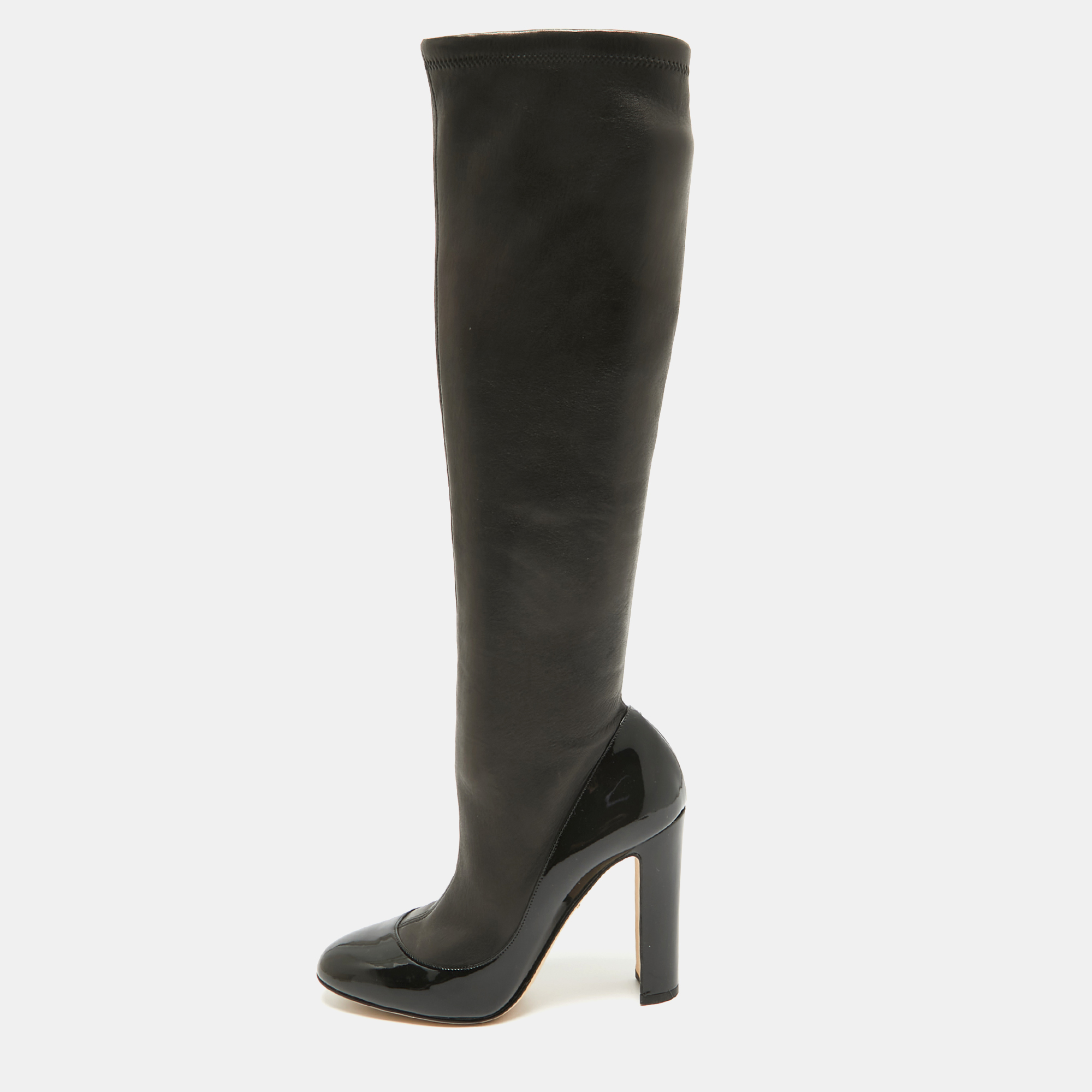 

Dolce & Gabbana Black Patent and Leather Knee Length Boots Size