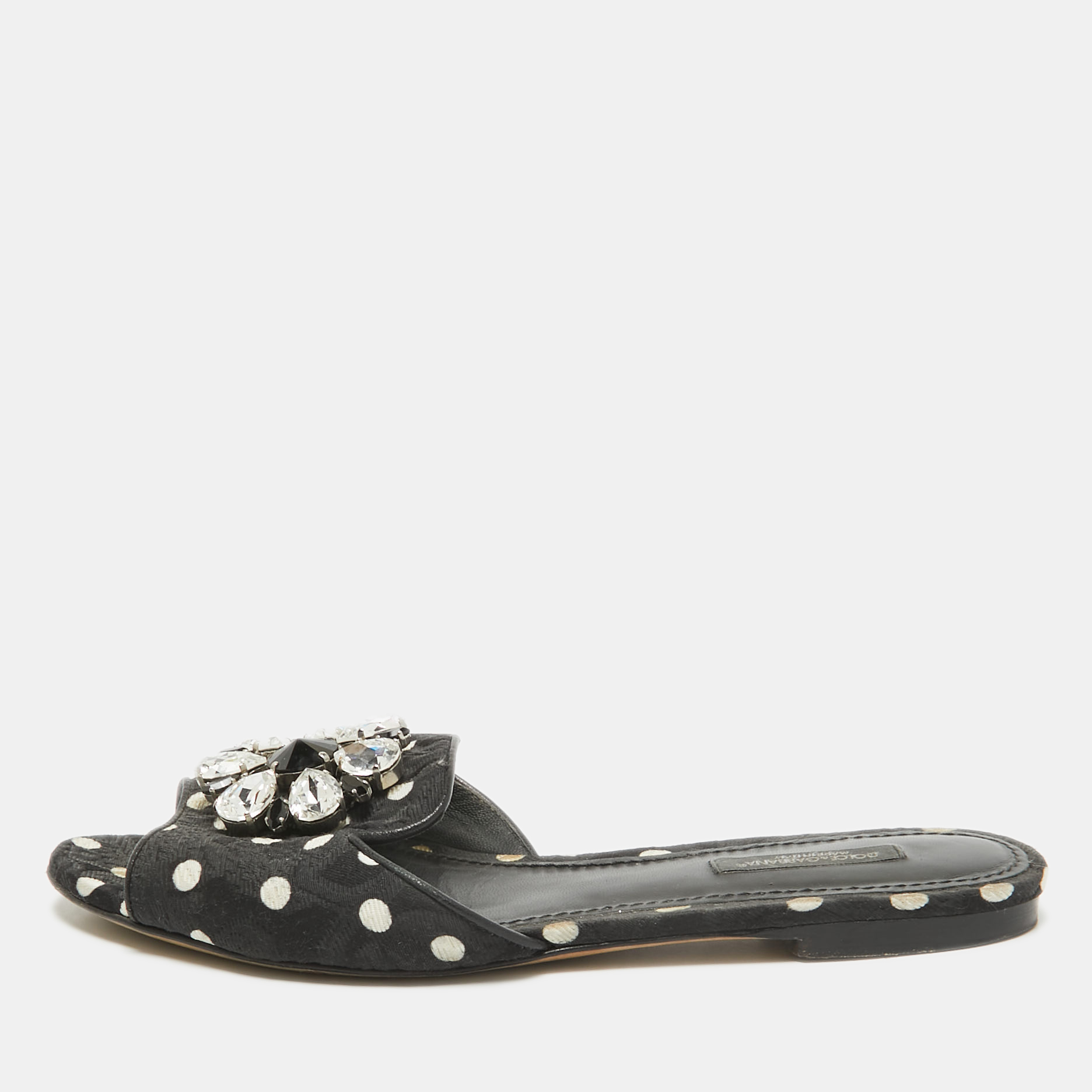 

Dolce & Gabbana Black Polka Dot Canvas Bianca Flat Slides Size