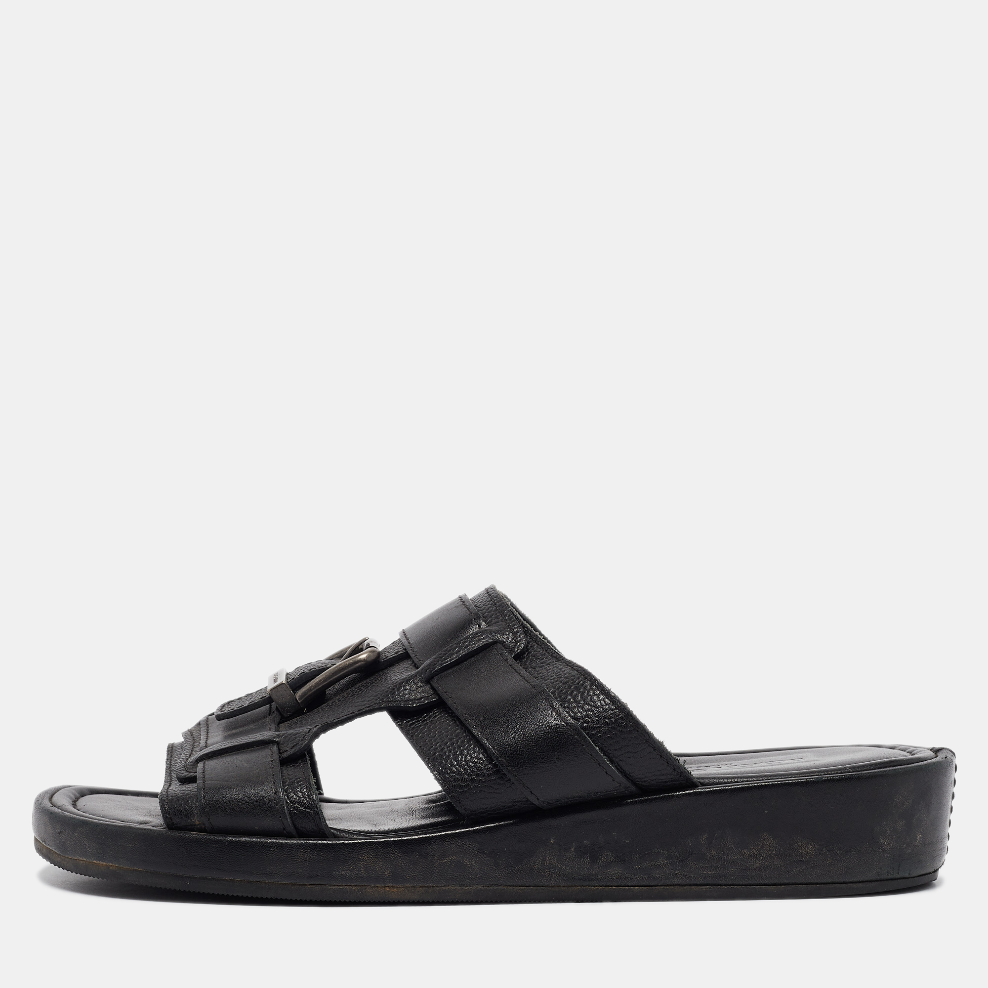 Pre-owned Dolce & Gabbana Black Leather Slide Sandals Size 40.5