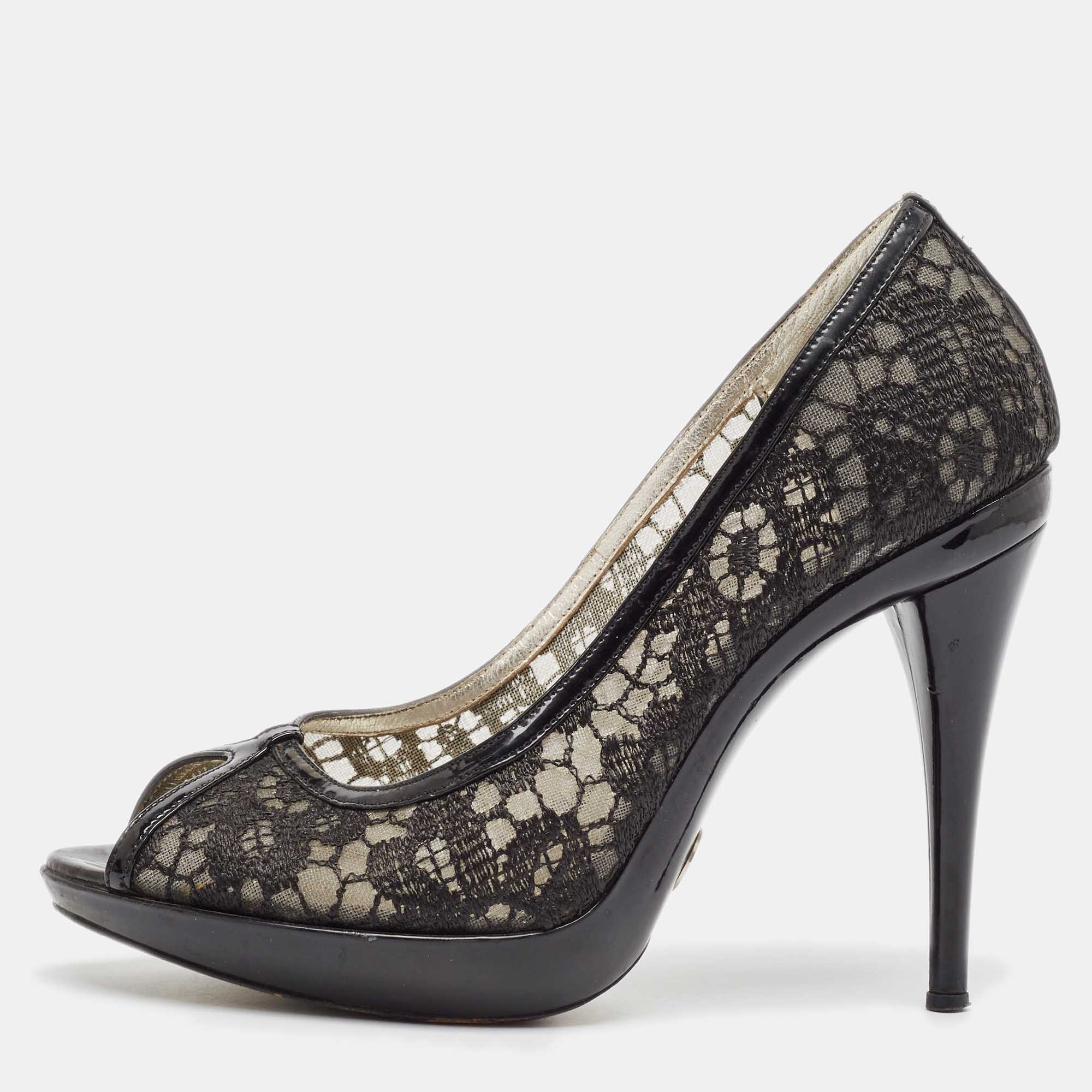 

Dolce & Gabbana Black Mesh and Patent Peep Toe Pumps Size