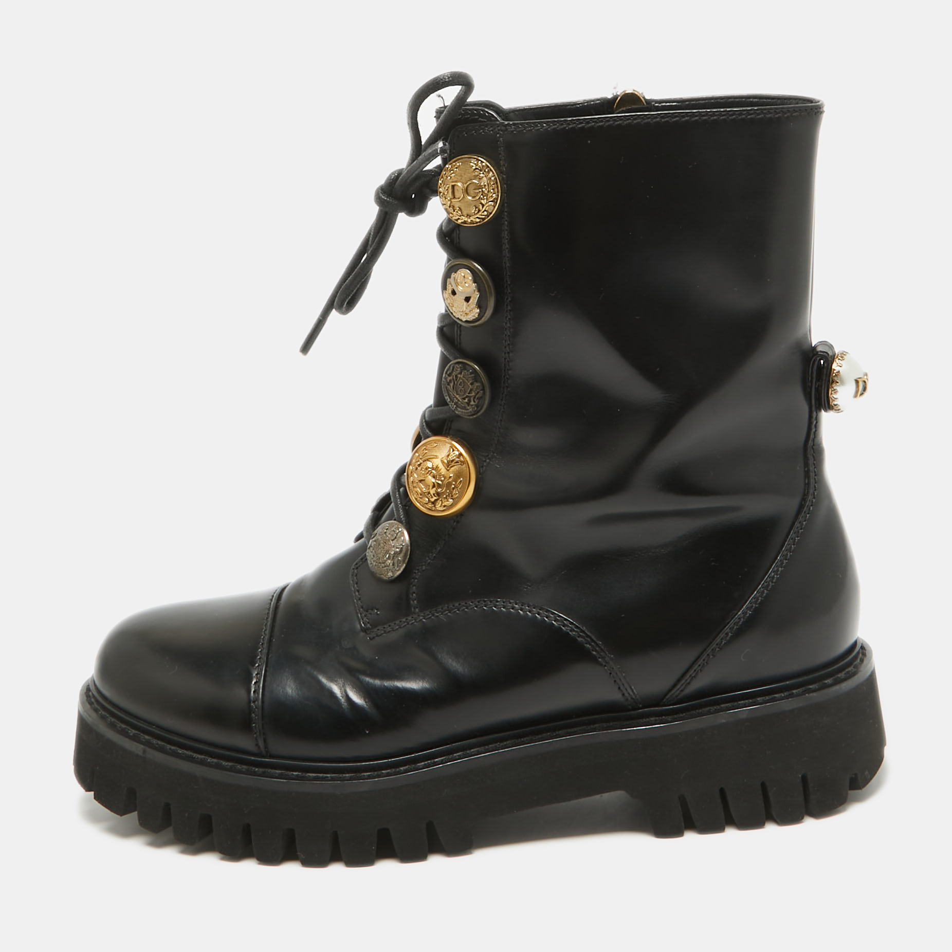 

Dolce & Gabbana Black Leather Combat Boots Size