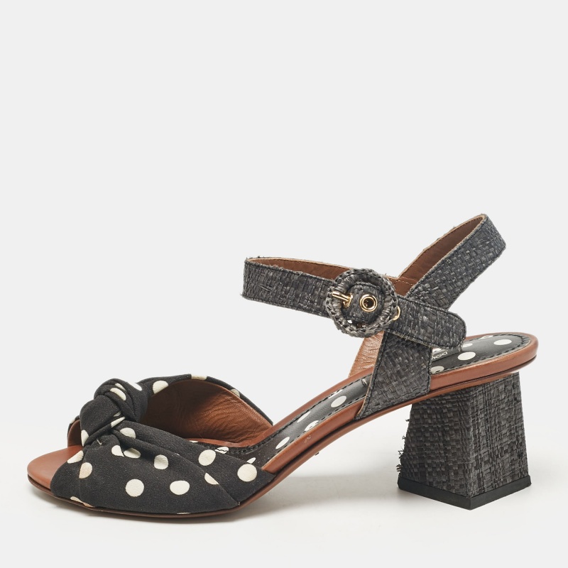 

Dolce & Gabbana Black Polka Dot Knotted Fabric and Raffia Ankle Strap Sandals Size