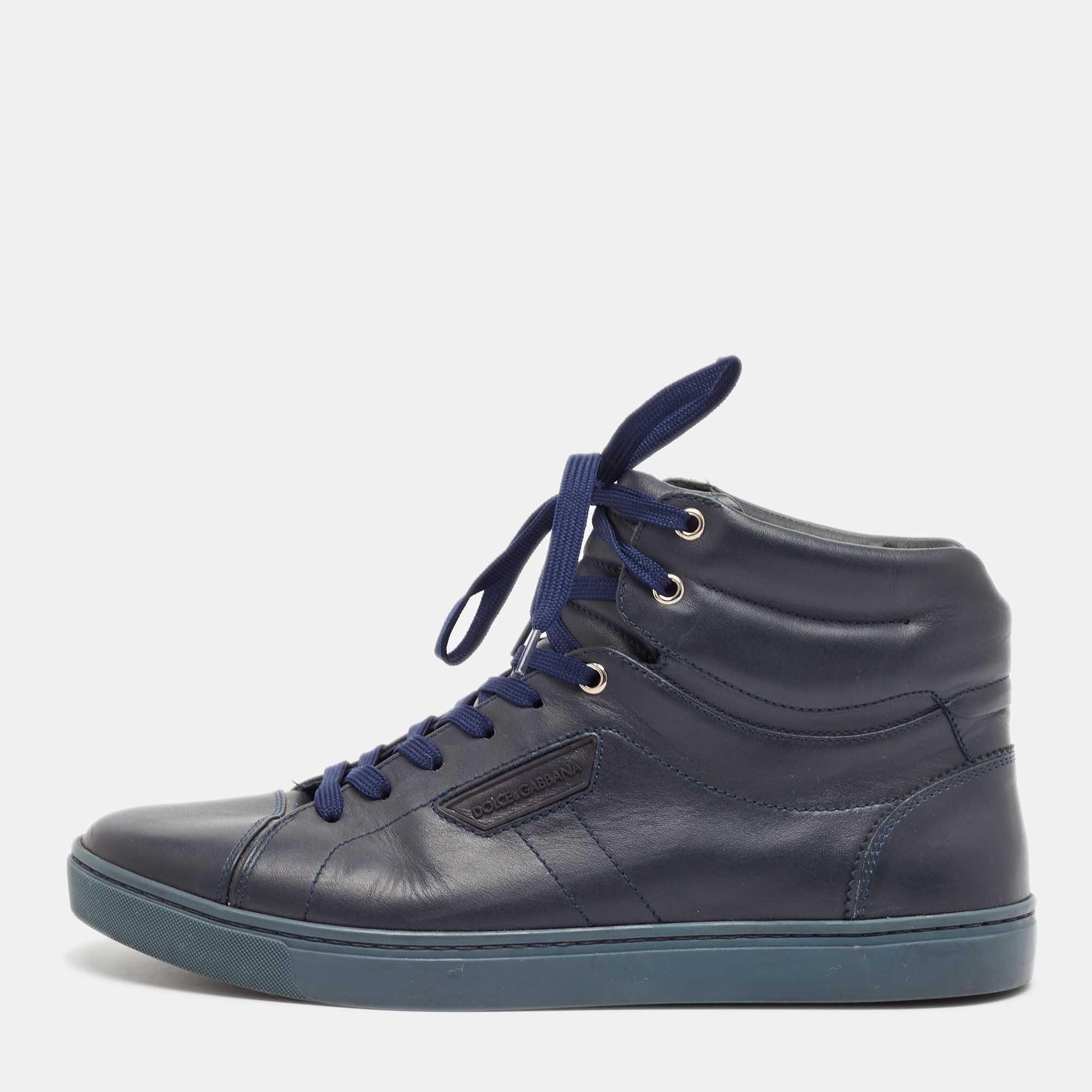 

Dolce & Gabbana Navy Blue Leather High Top Sneakers Size 42