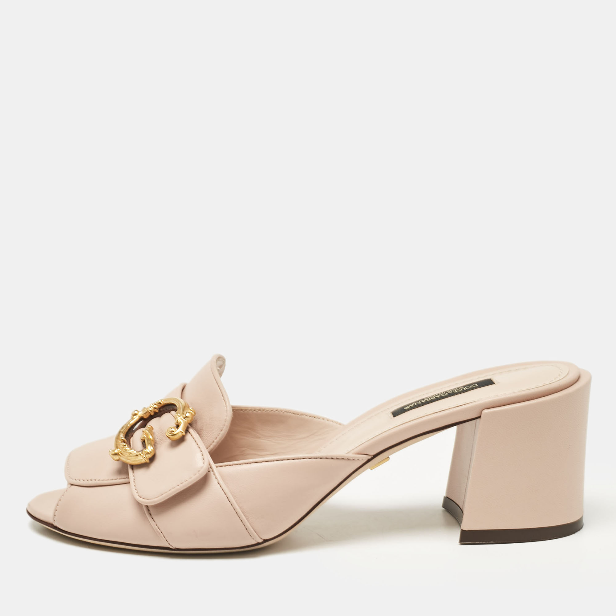 

Dolce & Gabbana Beige Leather Slide Sandals Size