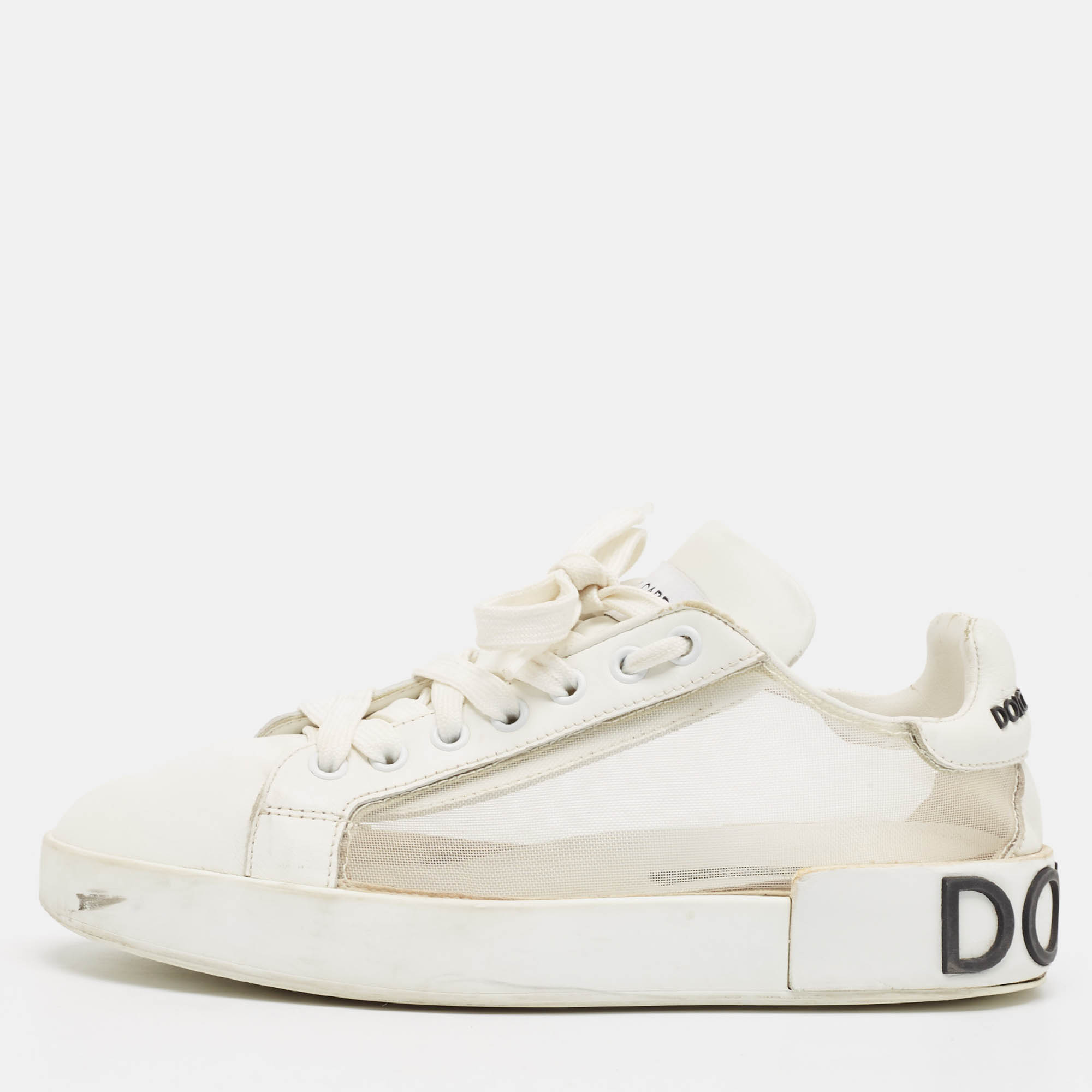 

Dolce & Gabbana White Leather and Mesh Low Top Sneakers Size