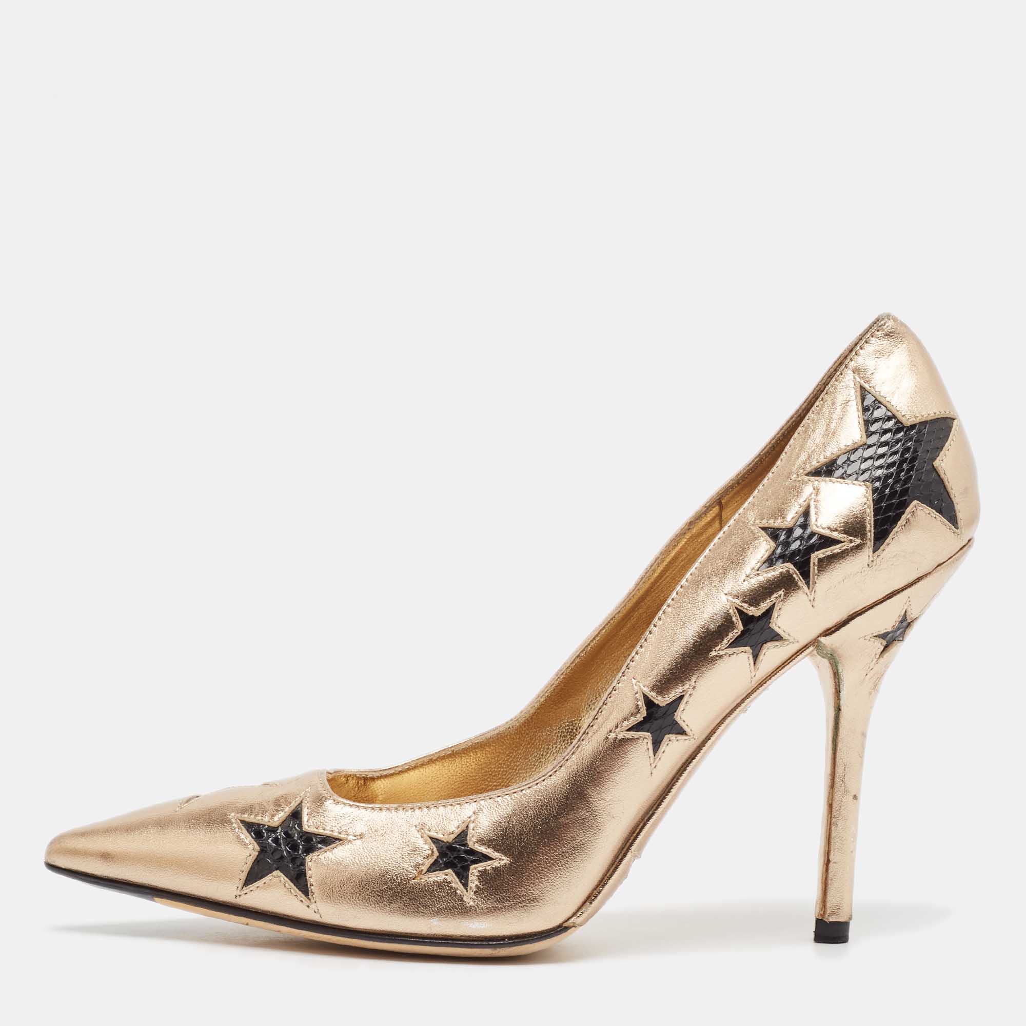 

Dolce & Gabbana Metallic Leather and Snakeskin Leather Pointed Toe Pumps Size