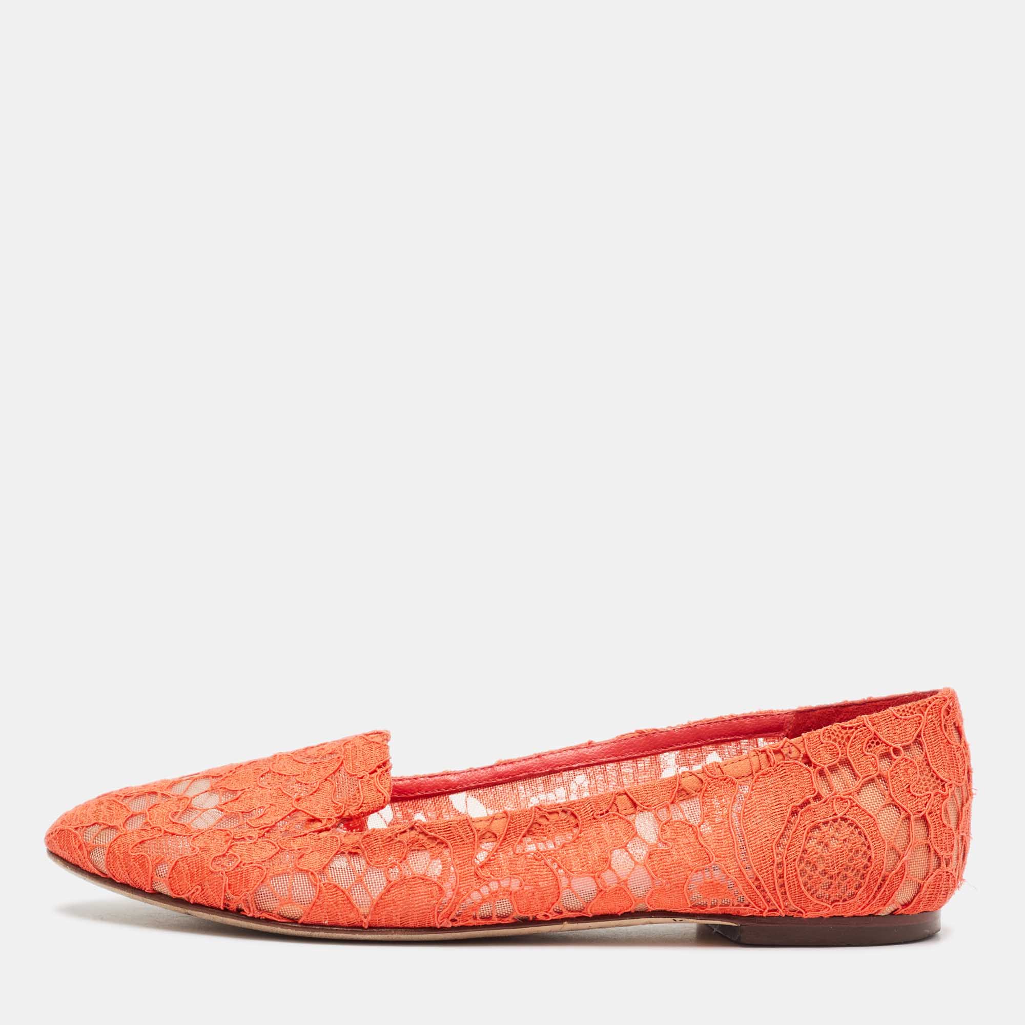 

Dolce & Gabbana Orange Lace Taormina Smoking Slippers Size