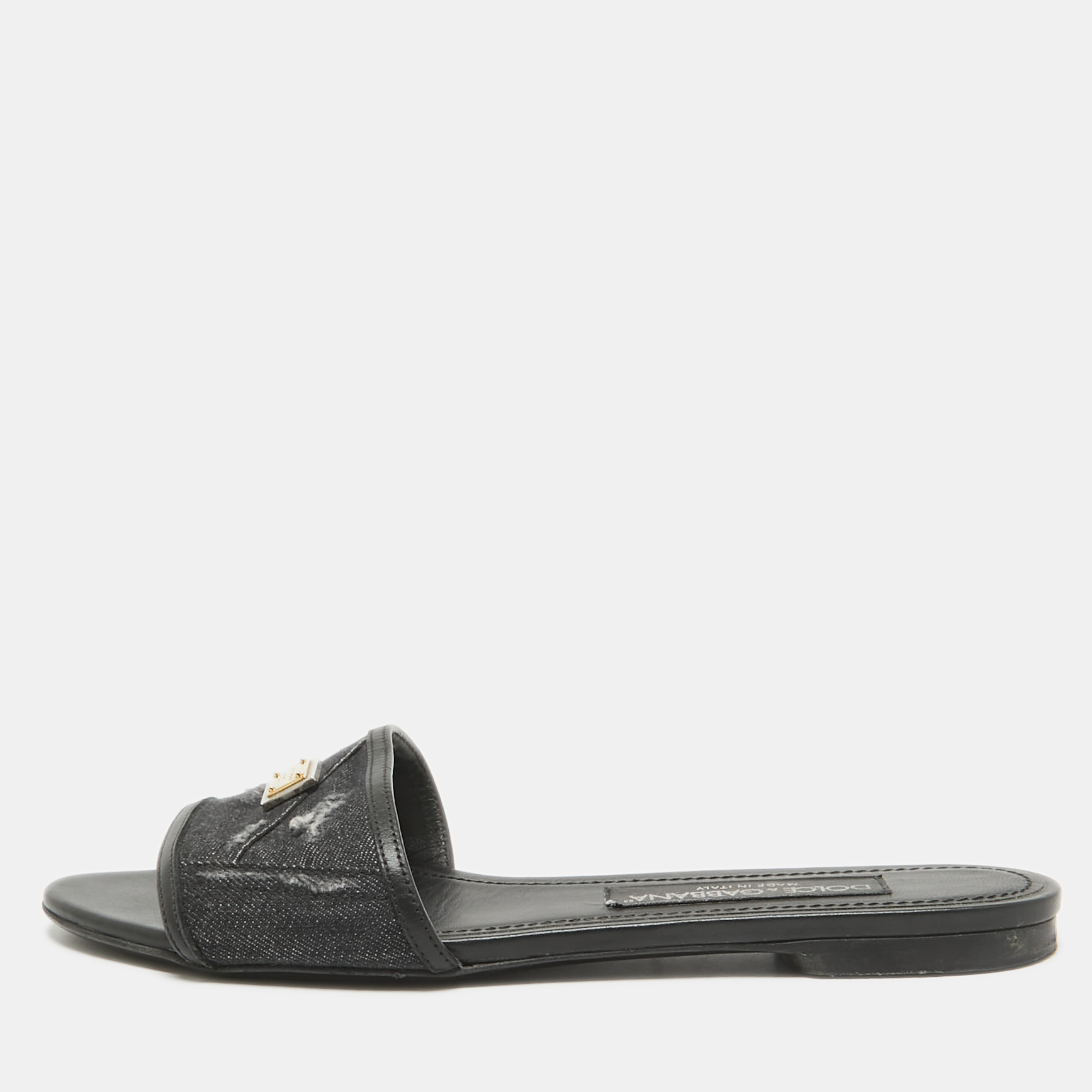 

Dolce & Gabbana Black Denim Logo Slide Flats Size