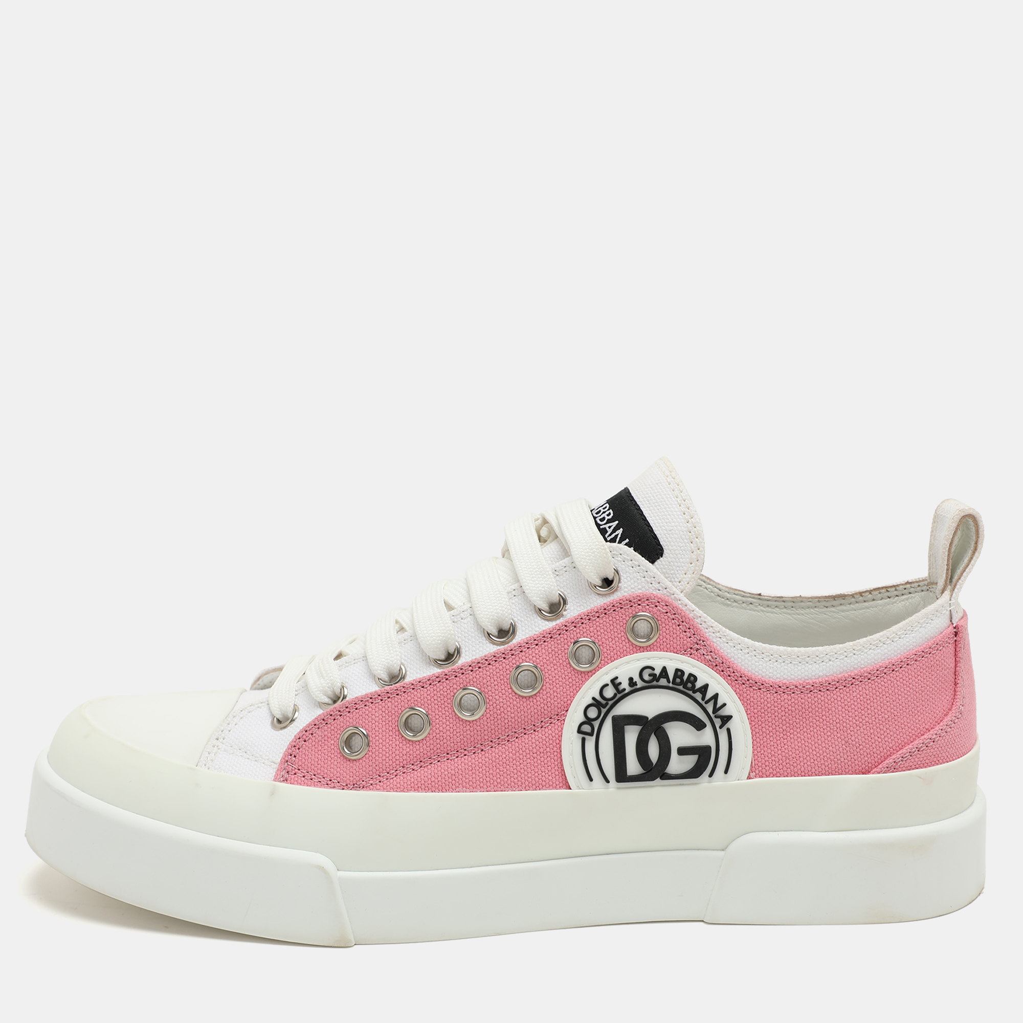 

Dolce & Gabbana Pink/White Canvas Portofino Low Top Sneakers Size