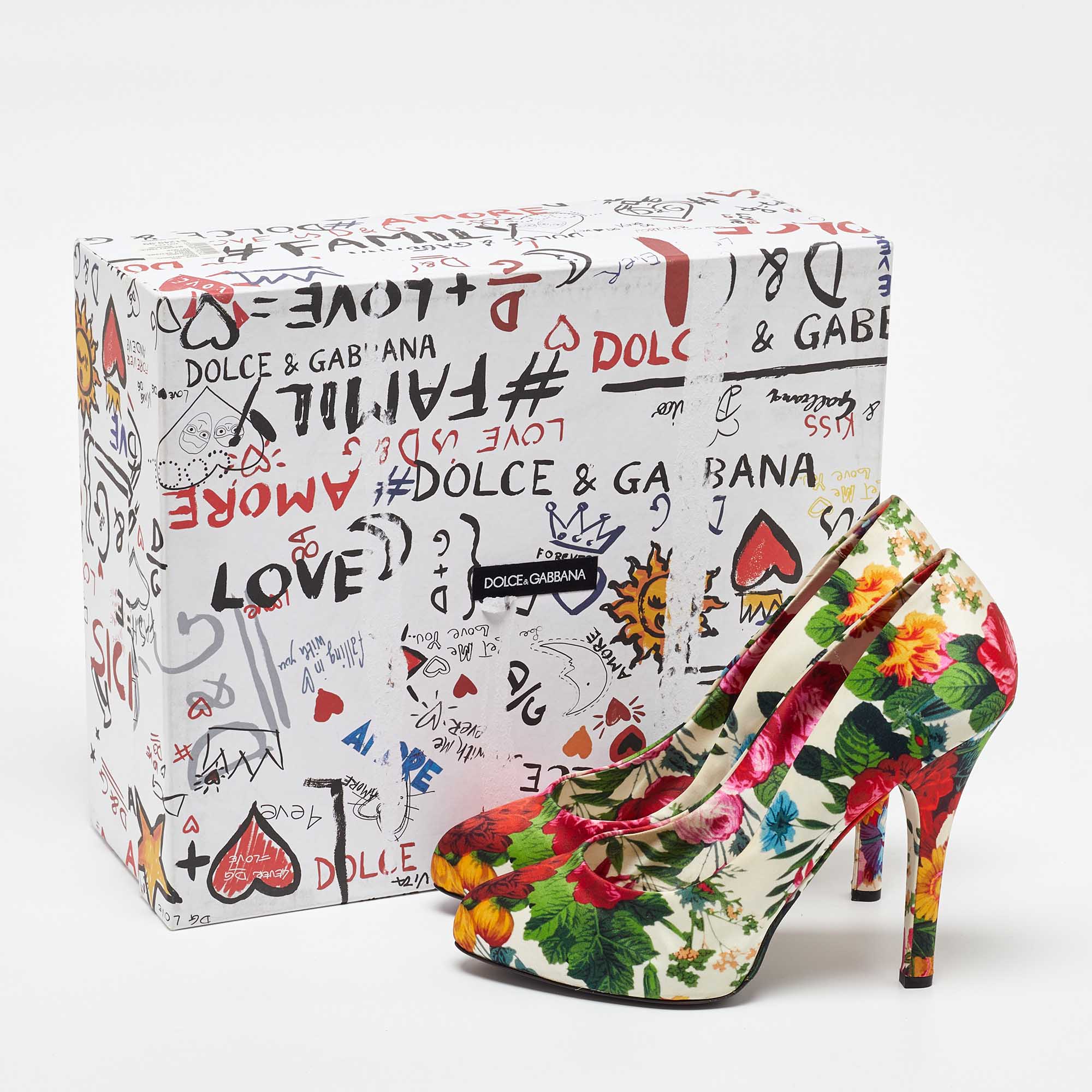Dolce & Gabbana Multicolor Satin Floral Print Pumps Size 40 