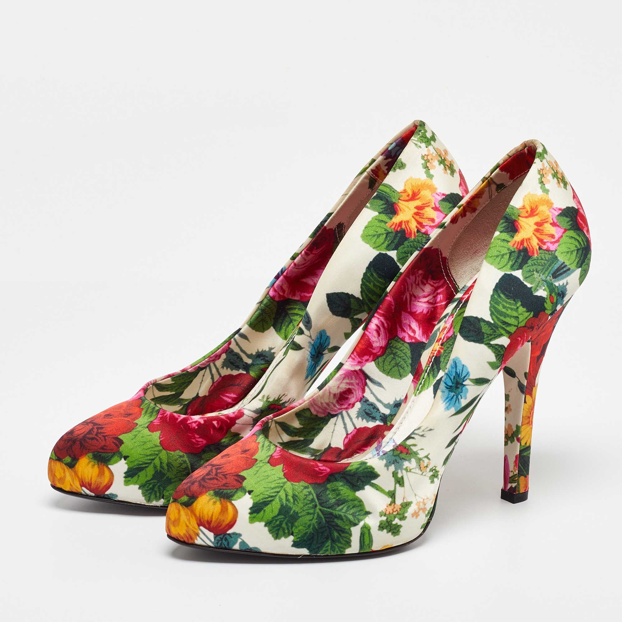 Dolce & Gabbana Multicolor Satin Floral Print Pumps Size 40 