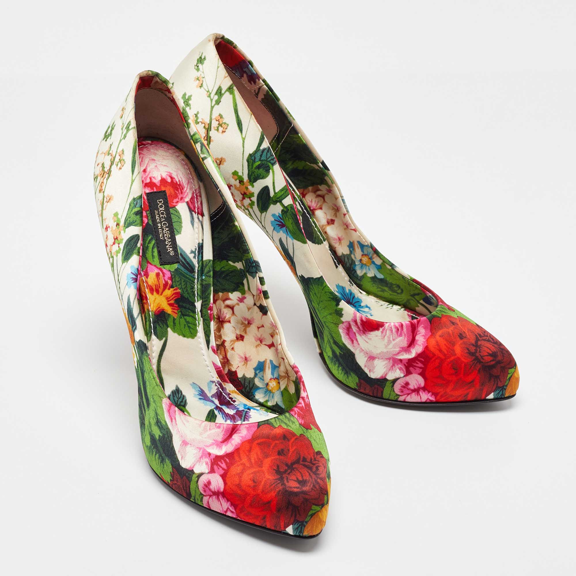 Dolce & Gabbana Multicolor Satin Floral Print Pumps Size 40 